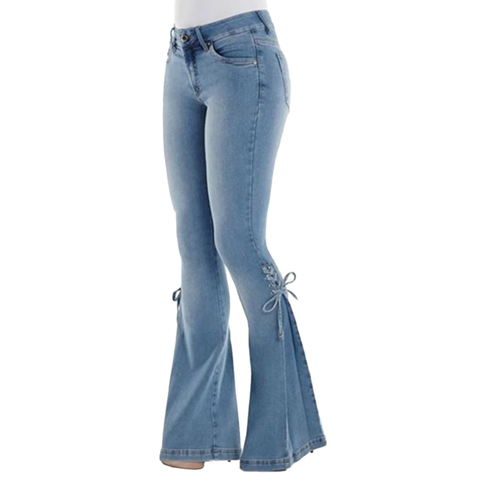 Denim Butt-lifted Casual K Skinny Bell Bottom Pocket Trousers