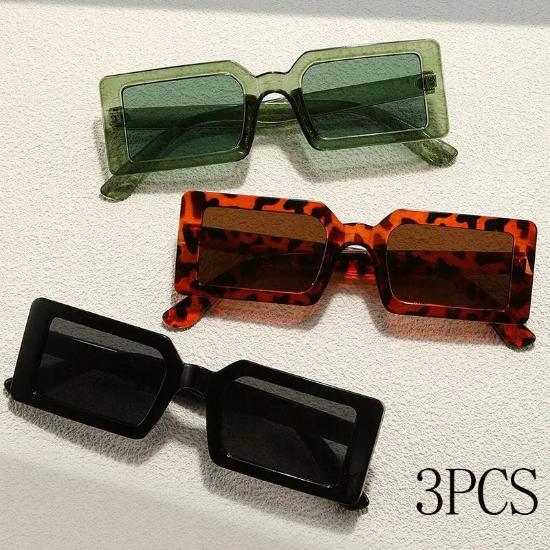 3 Pcs Small Rectangle Sunglasses Vintage  SunGlasses Shades