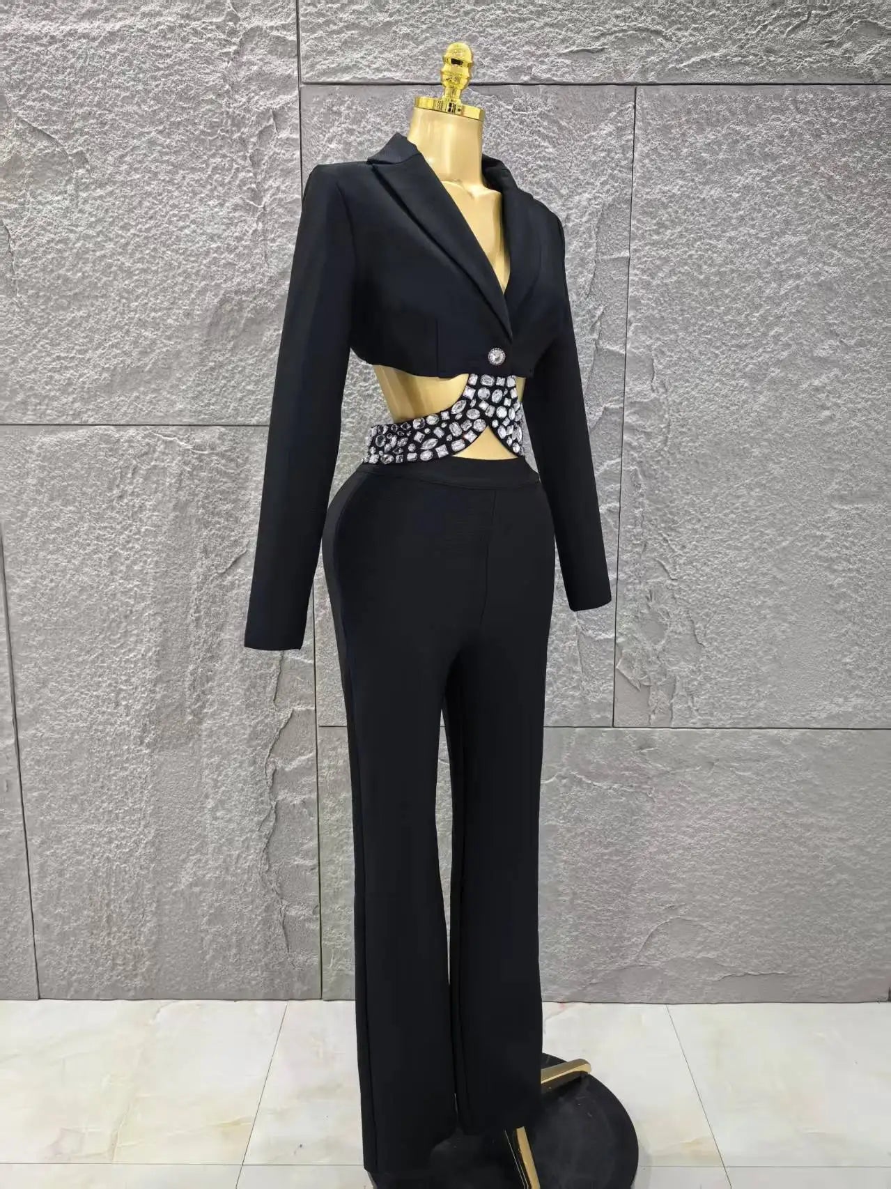Long Sleeve Crystal Two Pieces Bodycon Bandage Set