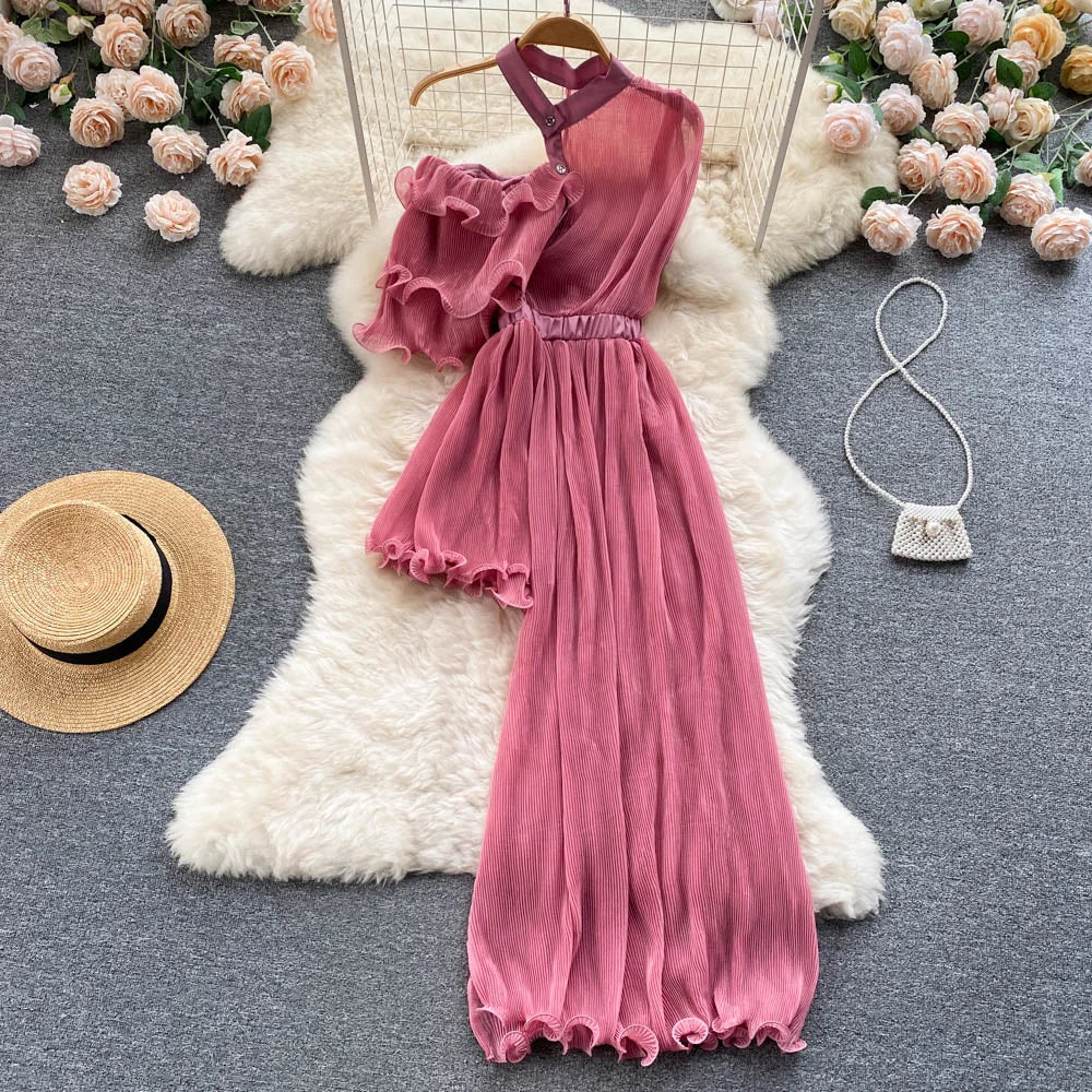 Slim Ruffled Off Shoulder Irregular Temperament Patchwork Dress