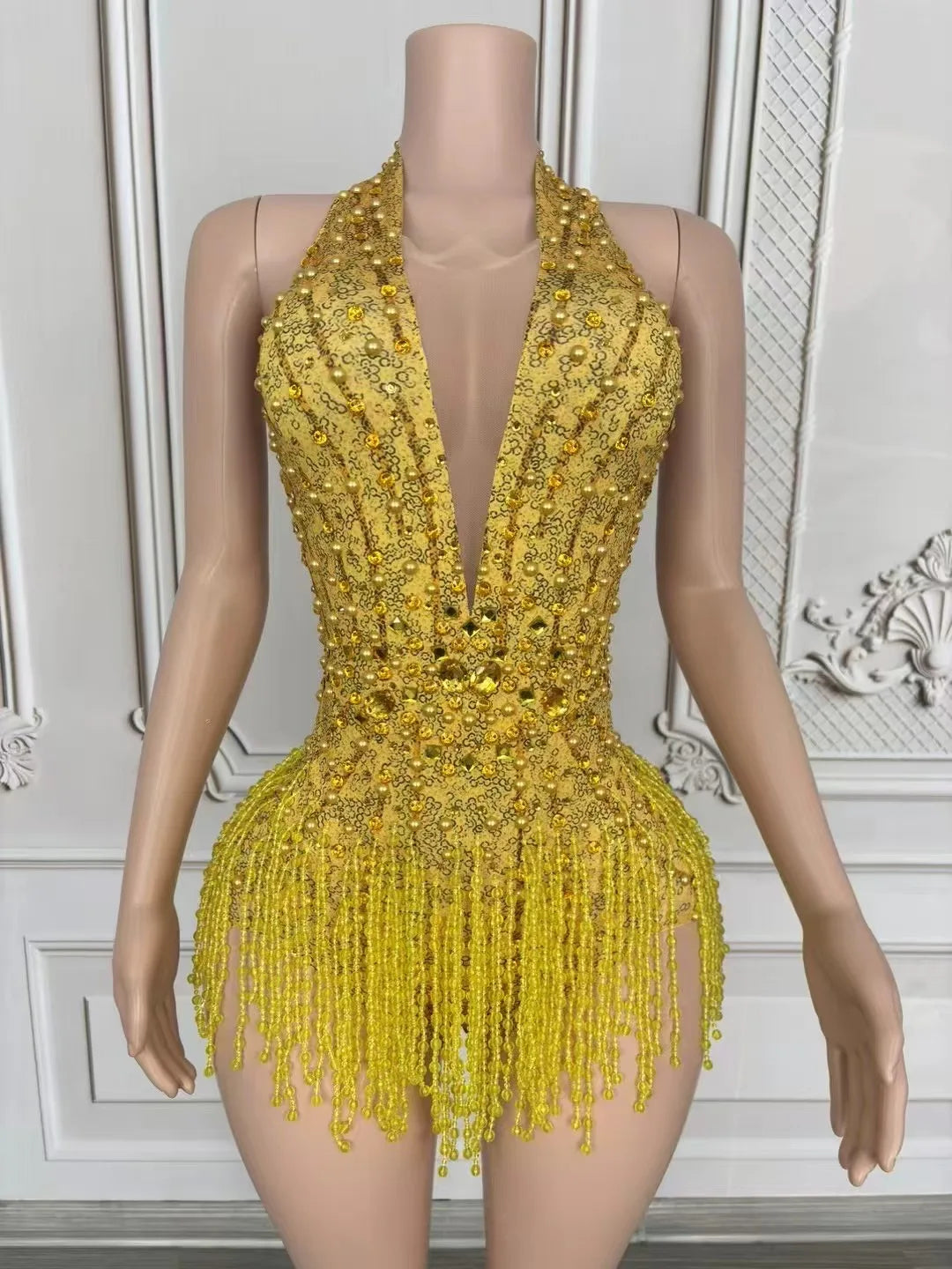 Luxury Deep V Pink Tassel Jumpsuit