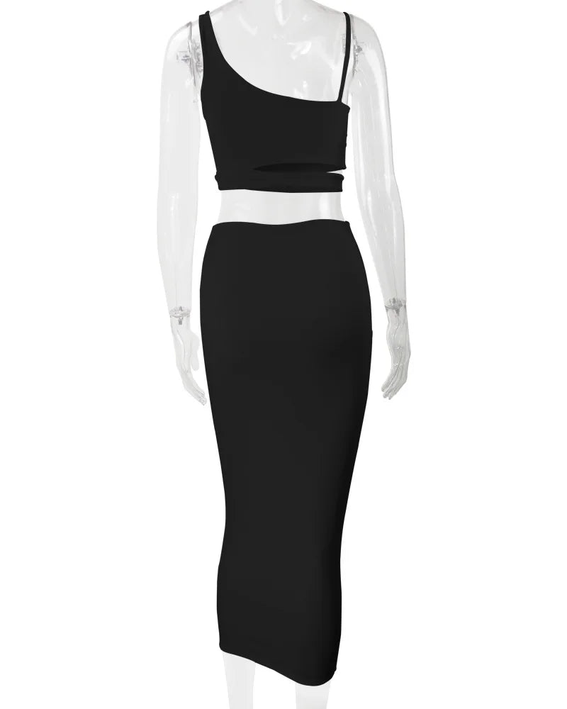 Elegant  Pleated Hollow out Two-piece Dress