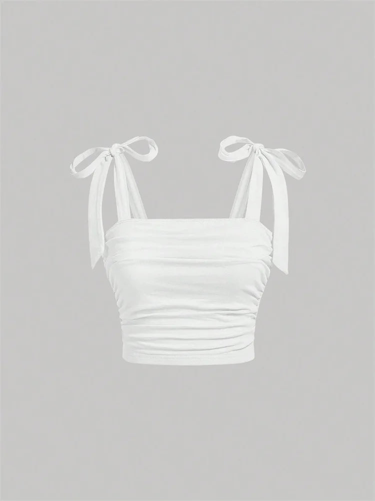 Ruched Wide Strap Slim Fit Crop Top