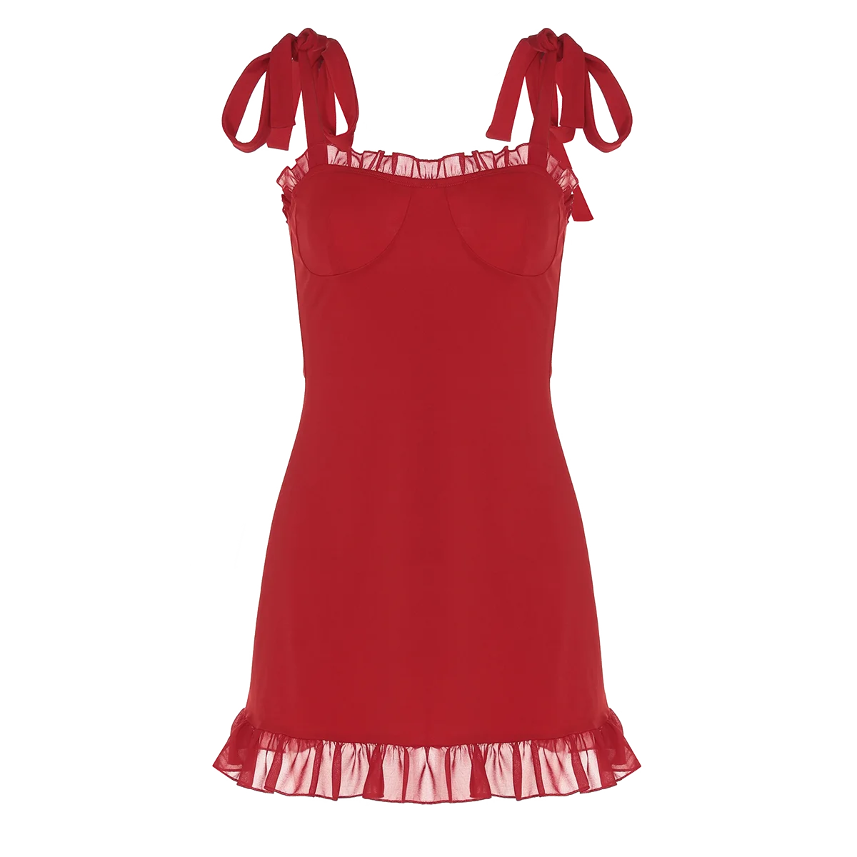 Elegant Solid Slips Ruffles Backless Bandage Patchwork Slim Mini Dress