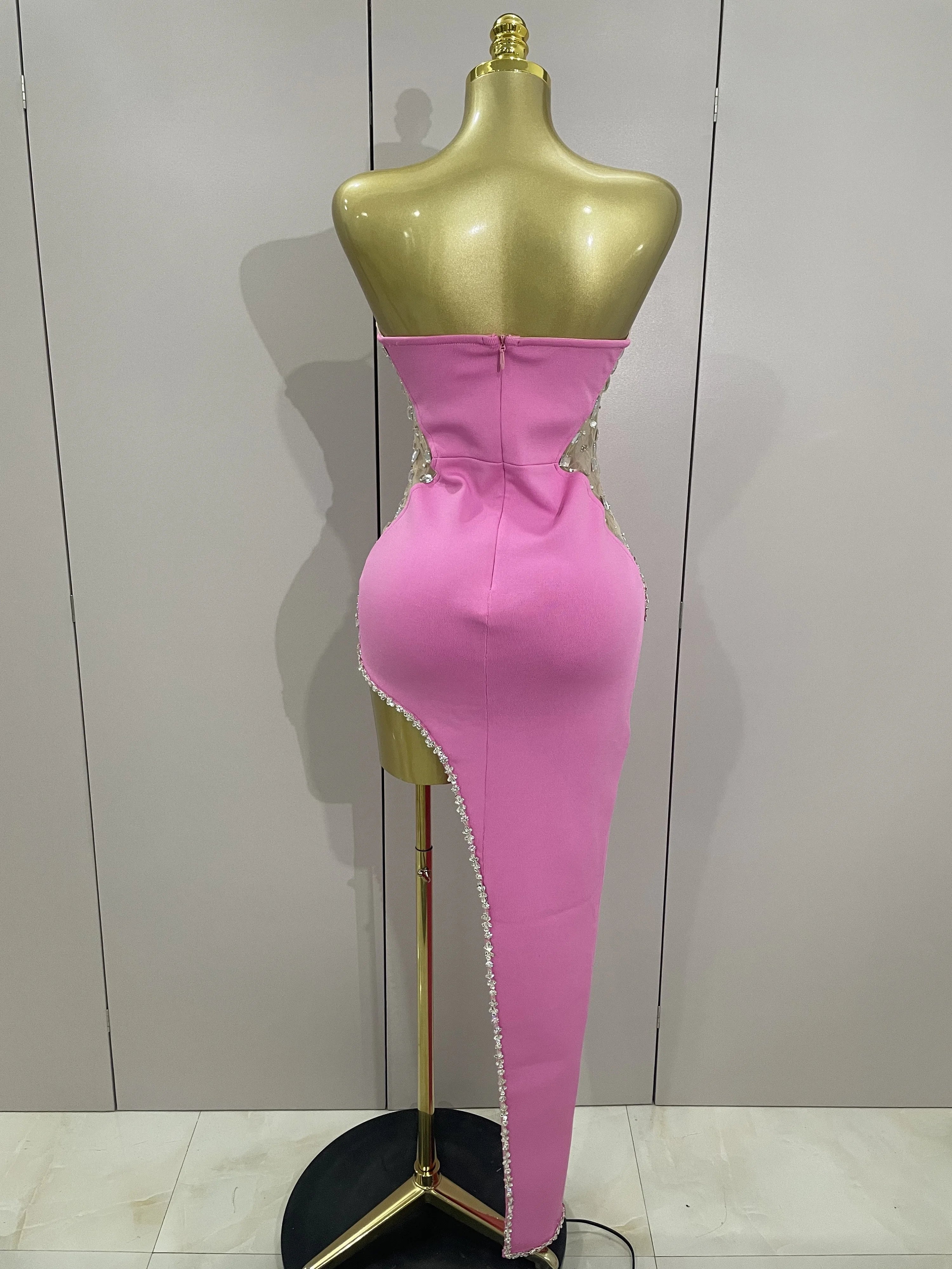 Strapless Shinning Rhinestones Bodycon Bandage Long Dress