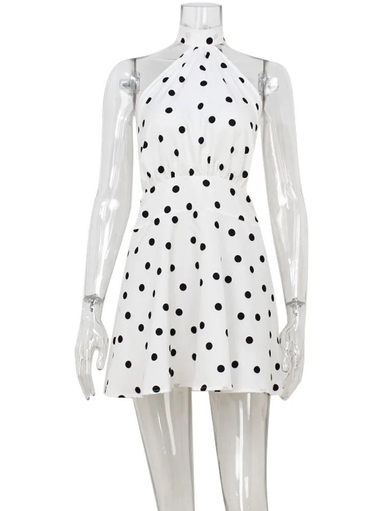 Dot Halter Bandage Slim Backless Dress