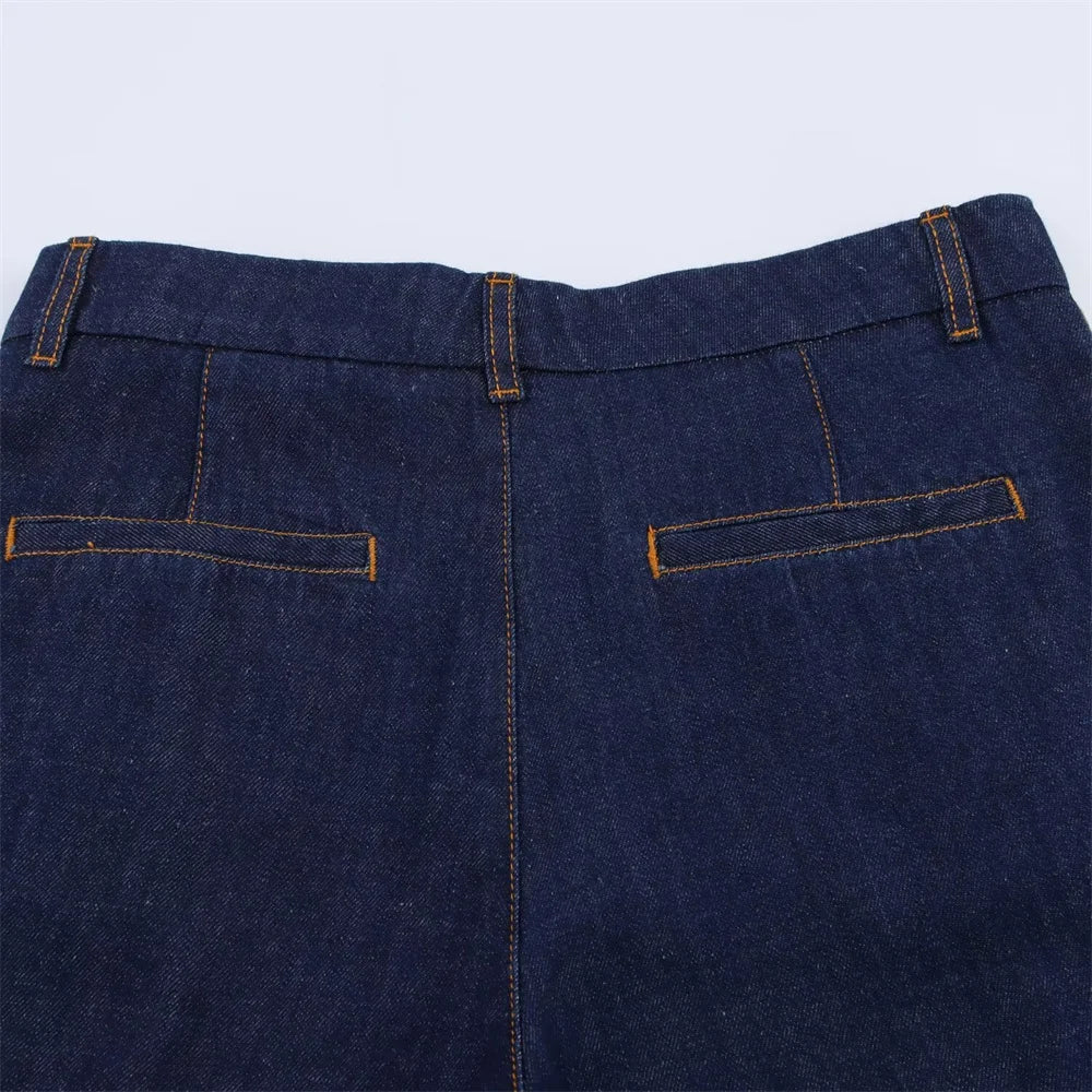 Denim Set Loose Fit Button Down Shirt With Wide Leg Pants