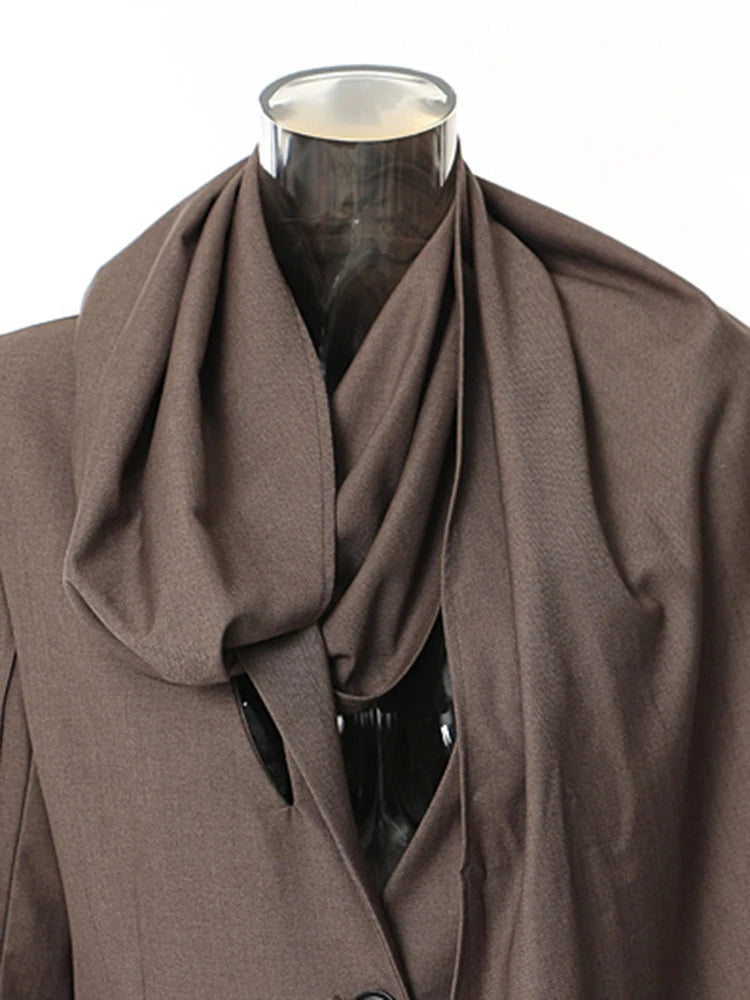 Elegant Blazer Scarf Collar Long Sleeve Jacket