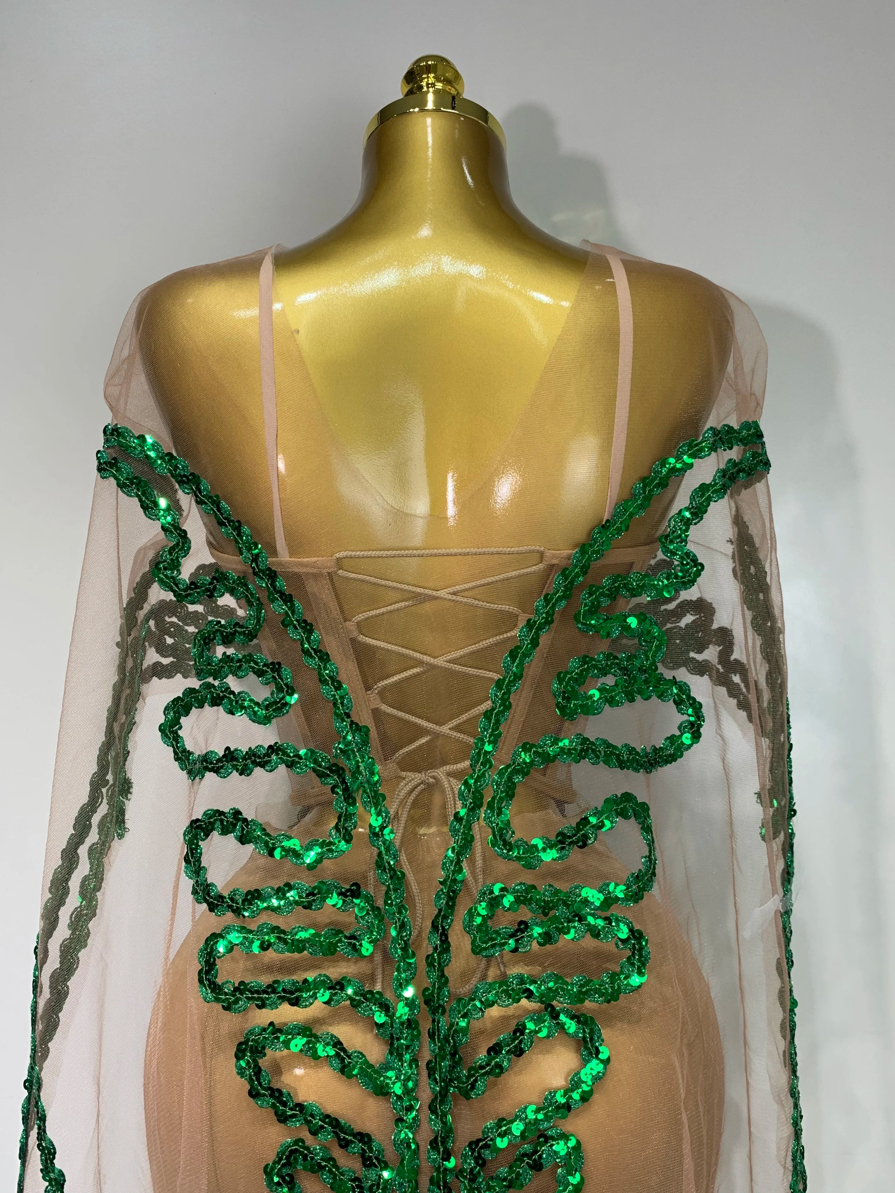 See Through Mesh Sparkly Green Sequins Party Dress