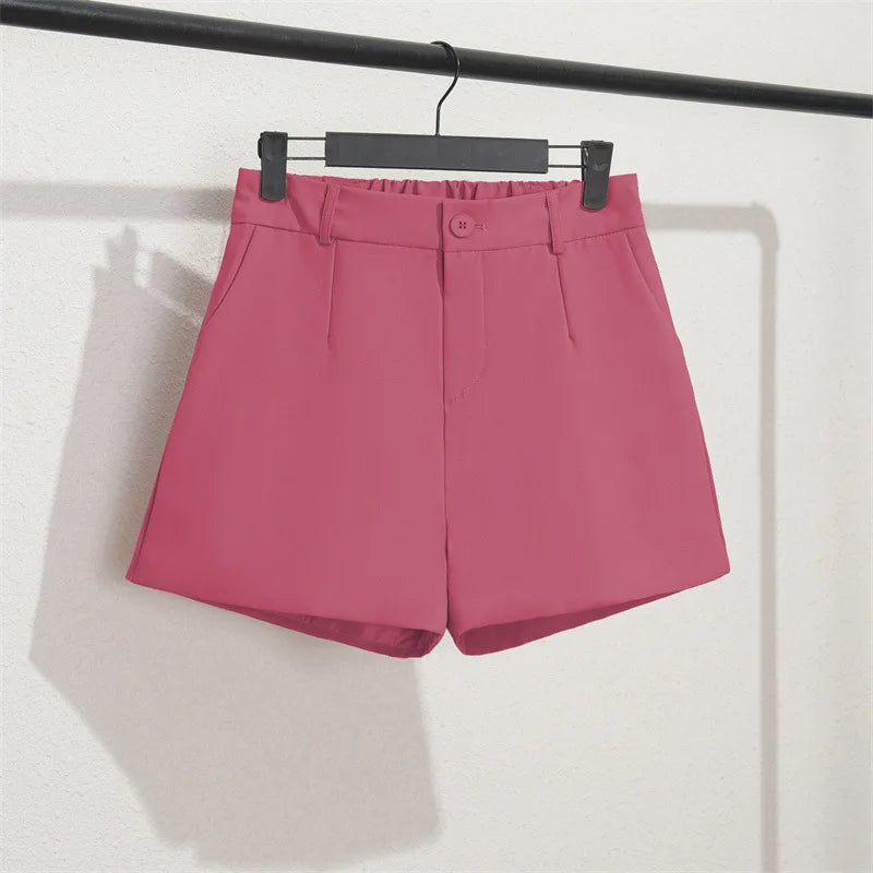 Solid Casual Elegant Office Lady Short Elastic Waist Basic All-match Loose Shorts