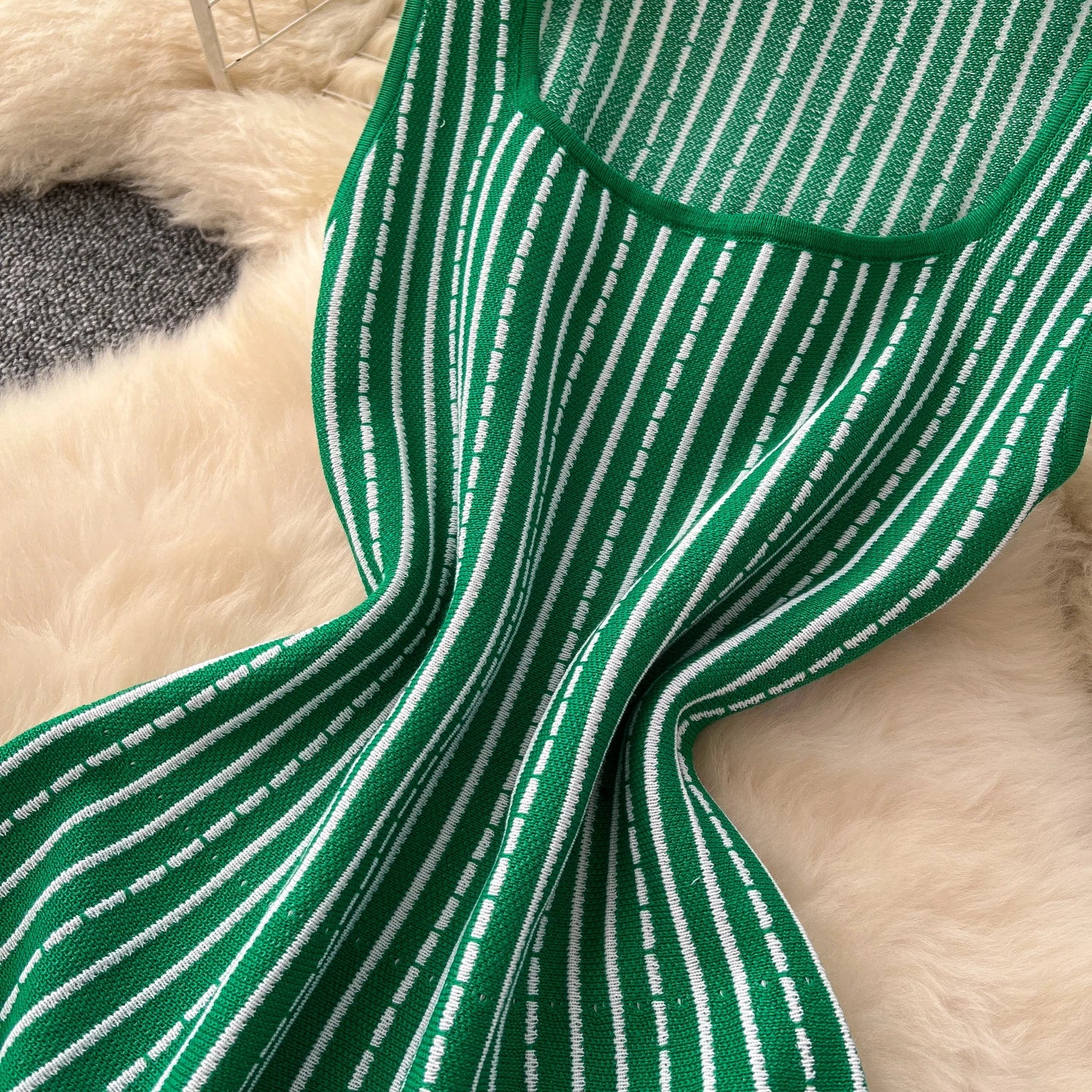 Knitting Stripe Sleeveless Slim Fit A Line Tank Dress