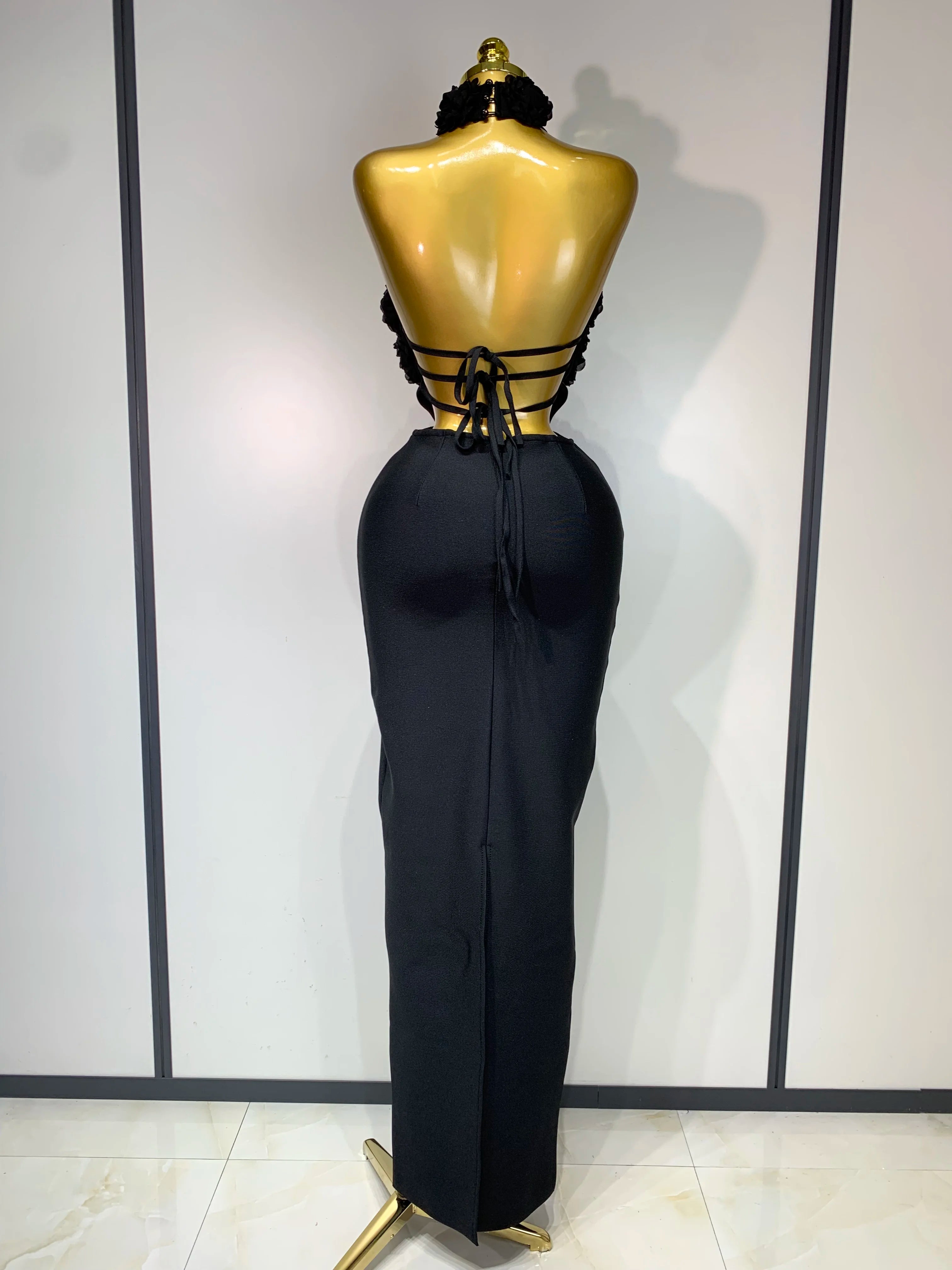 Halter Hollow Out Flowers Bodycon Bandage Luxury Dress