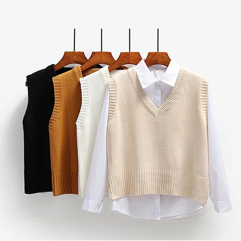 Knitted Sweater Casual V-Neck Pullover Vest