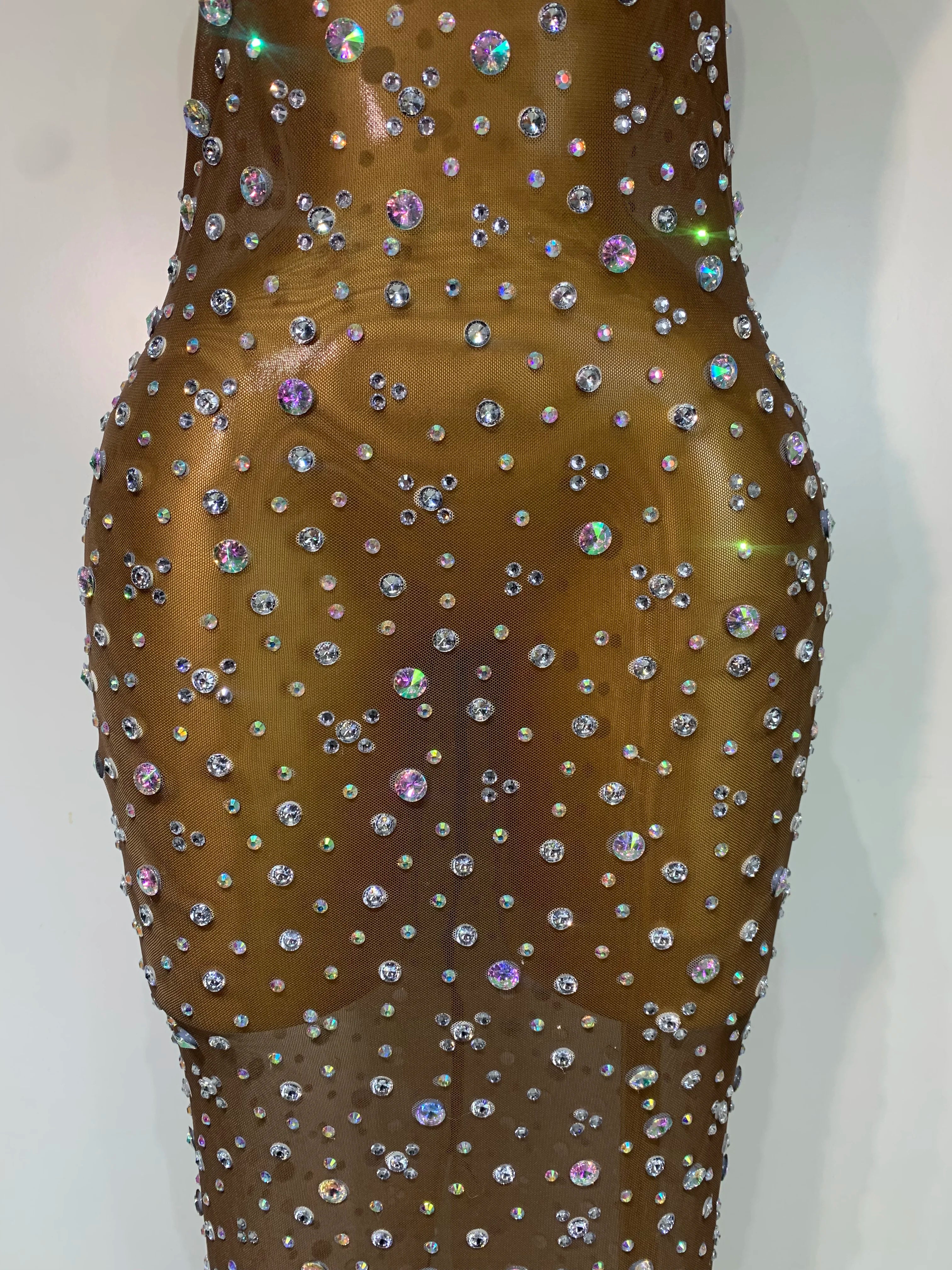 Sparkly Rhinestone See through Mesh Luxury Dress