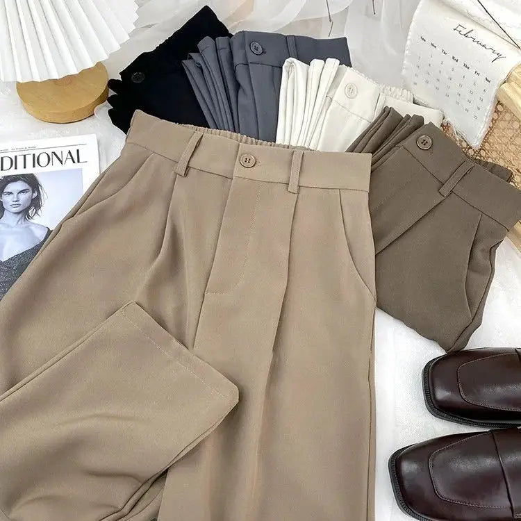 Elastic High Waist Casual Trousers Korean Style Solid Office Pant