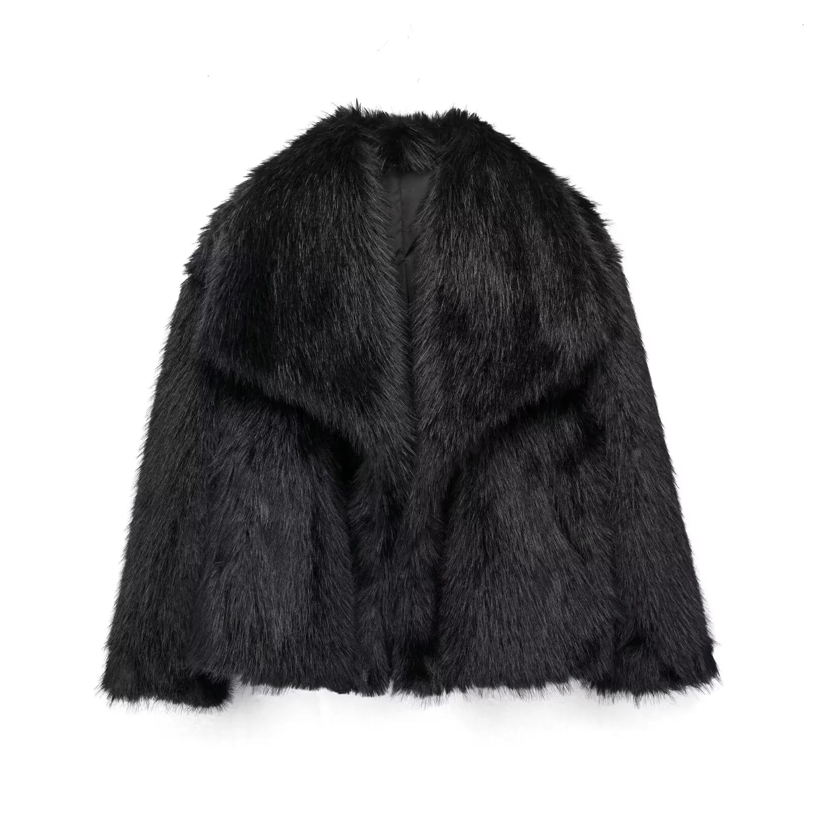 Chic Lapel Collar Thick Cropped Faux Fur Coat