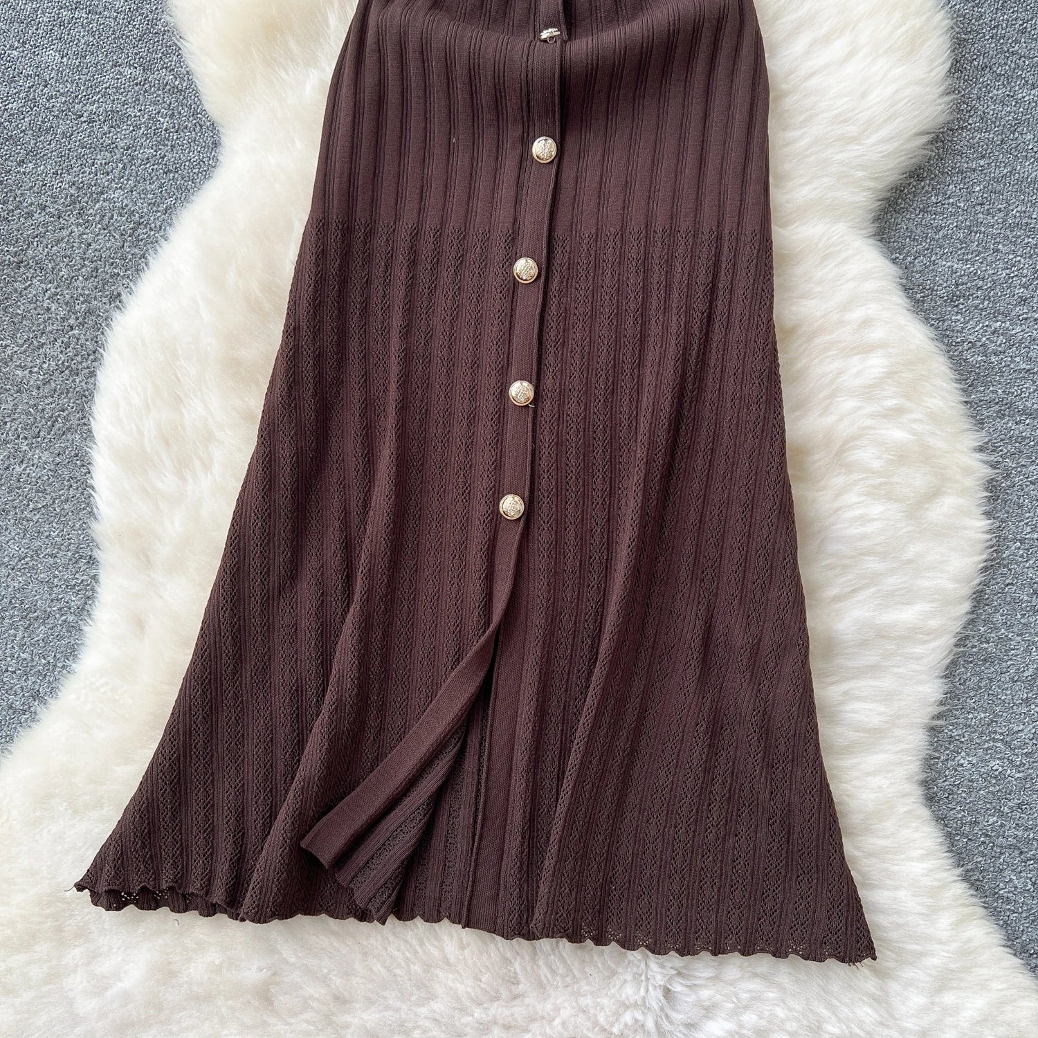 Office Lady Dress O Neck Sleeveless Single Breasted Chic Knitted Dress