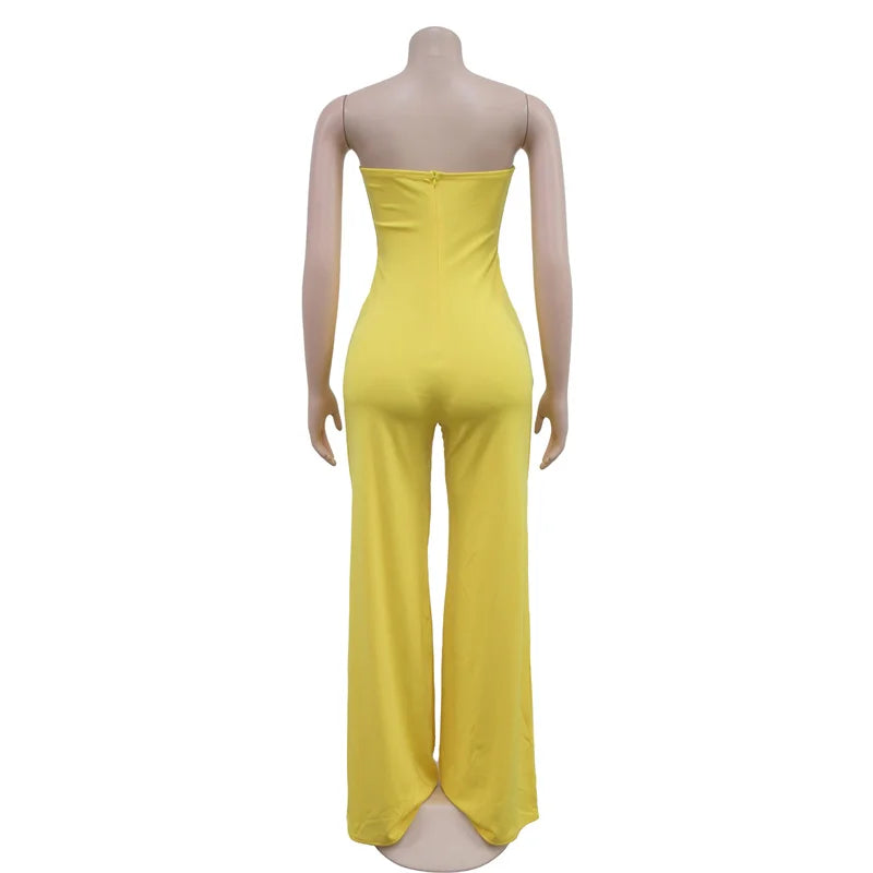 Strapless Sleeveless Loose Wide Leg Backless Cut Out Jumpsuits