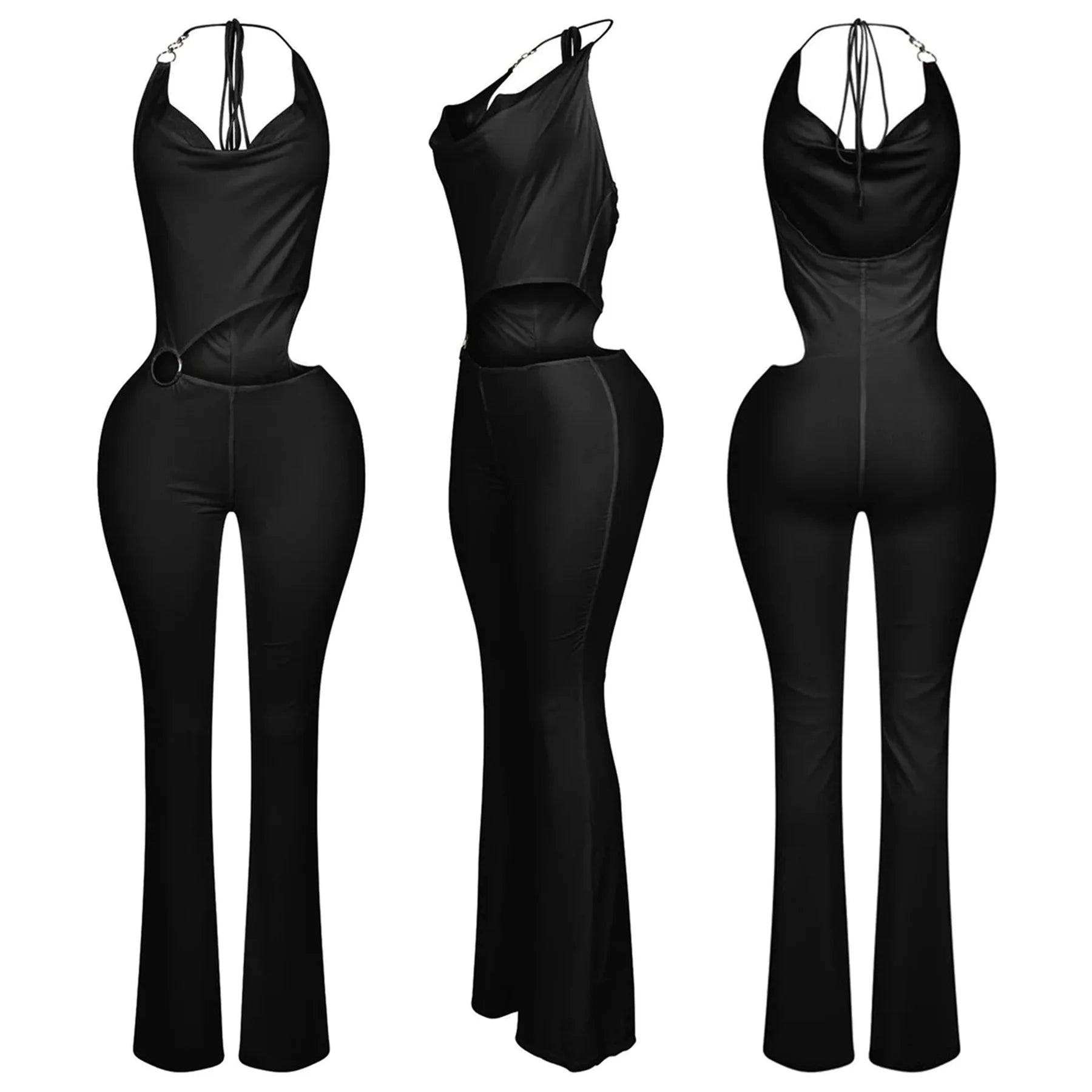 Sleeveless Pile Collar Halter Hollow Out Jumpsuits