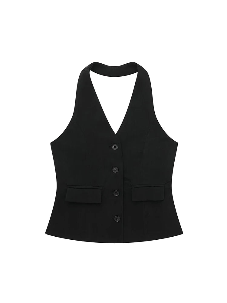 Single Breasted Vest + High Waisted Casual Trousers Set