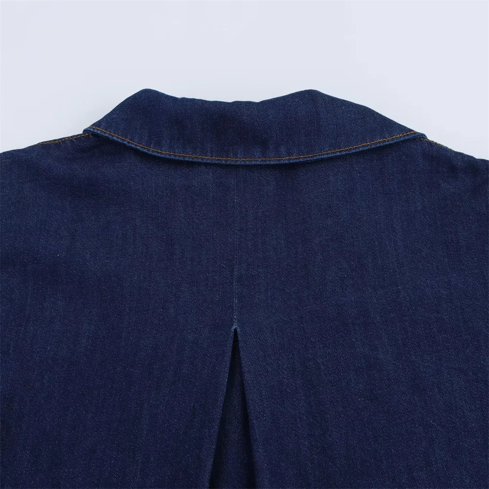 Denim Set Loose Fit Button Down Shirt With Wide Leg Pants