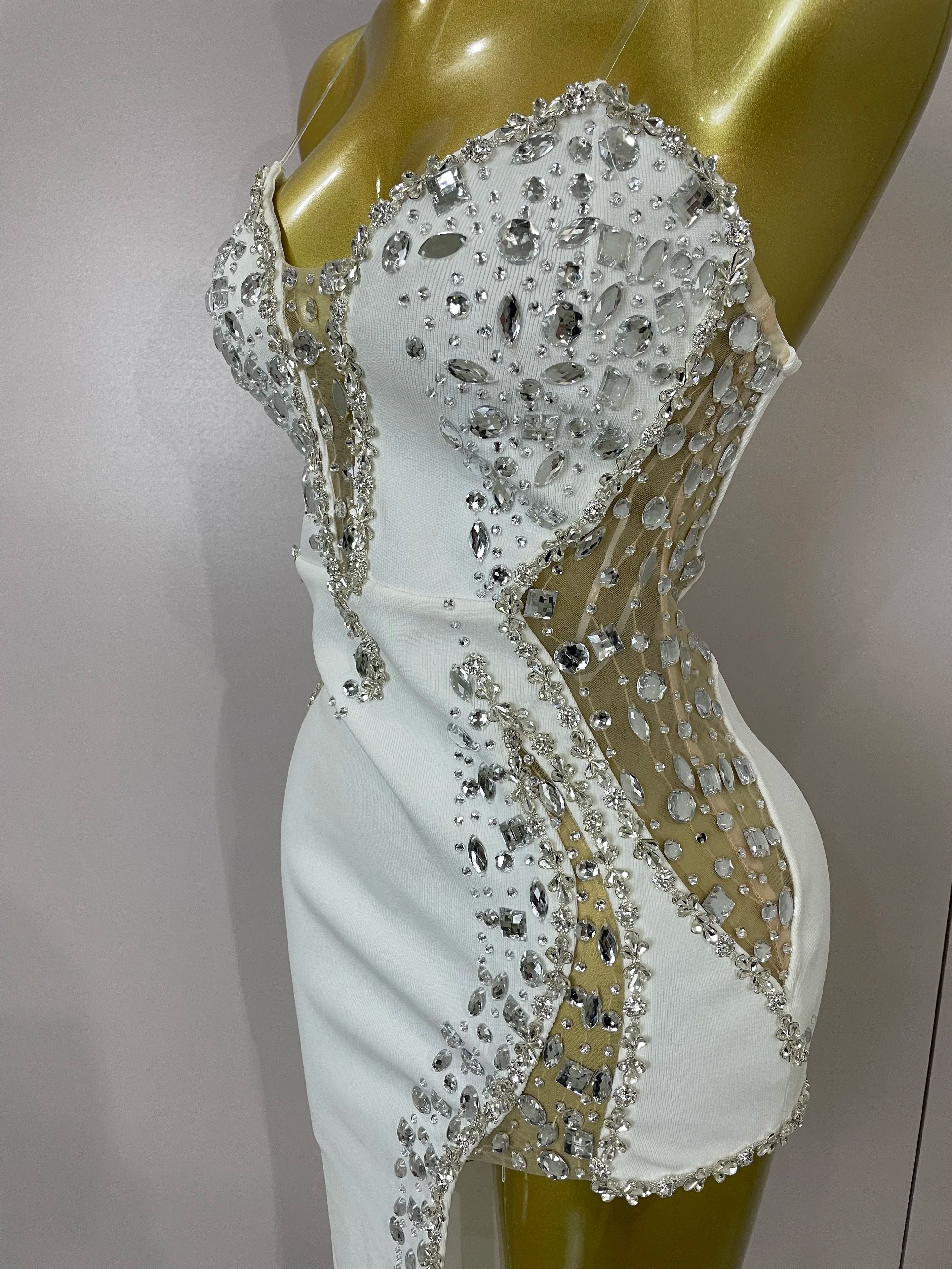 Strapless Shinning Rhinestones Bodycon Bandage Long Dress