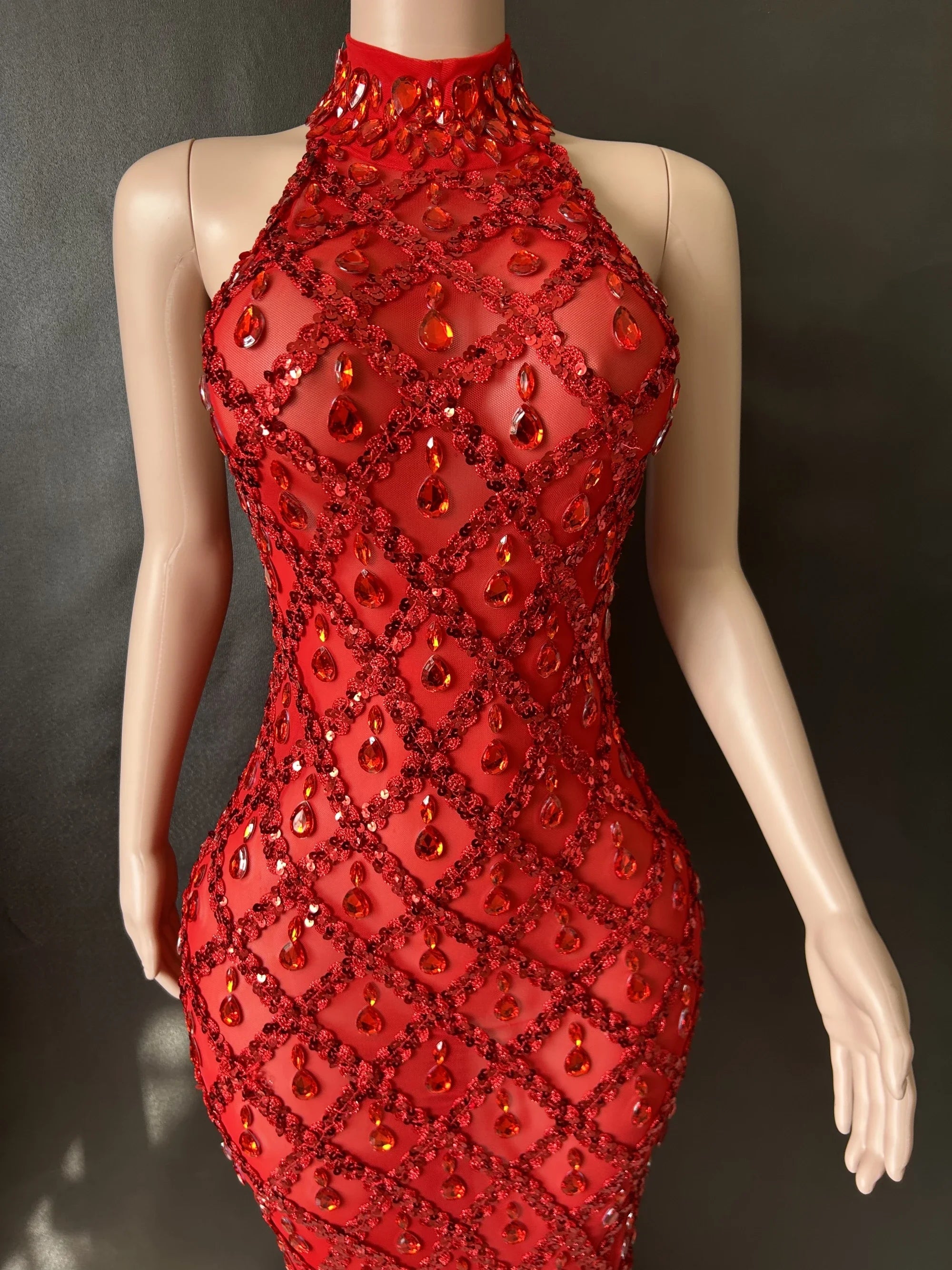 Prom Birthday Dress Transparent Rhinestone Sequins Dress