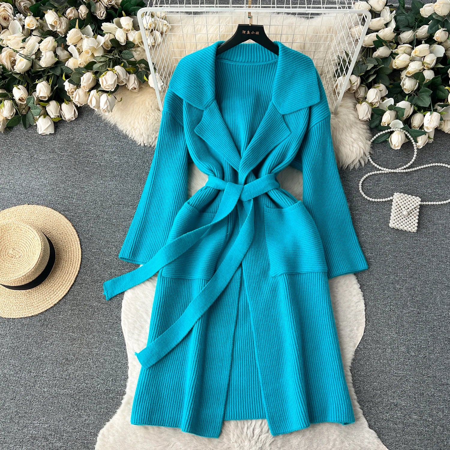 Loose Knitted Long Sleeves Lace Up Long Sweater