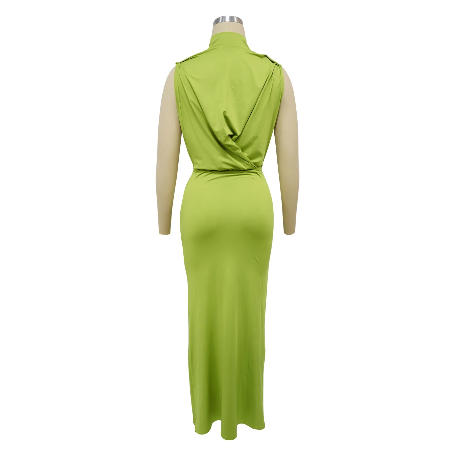 O-neck High Split Ruched Stacked Bodycon Midi Maxi Dress