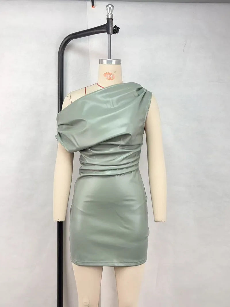 Luxury Leather Strapless Chic Y2K Cocktail Dress