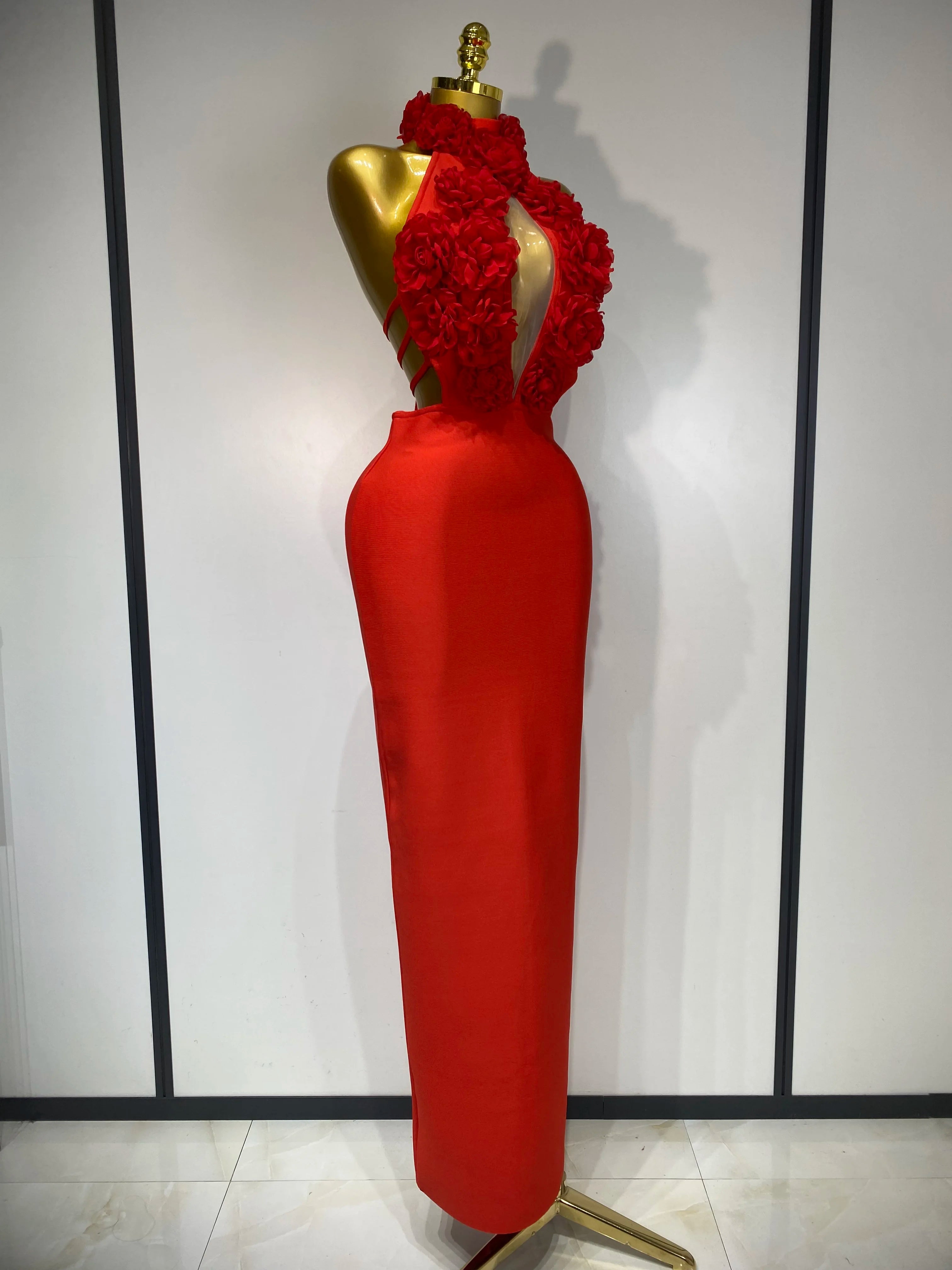 Halter Hollow Out Flowers Bodycon Bandage Luxury Dress