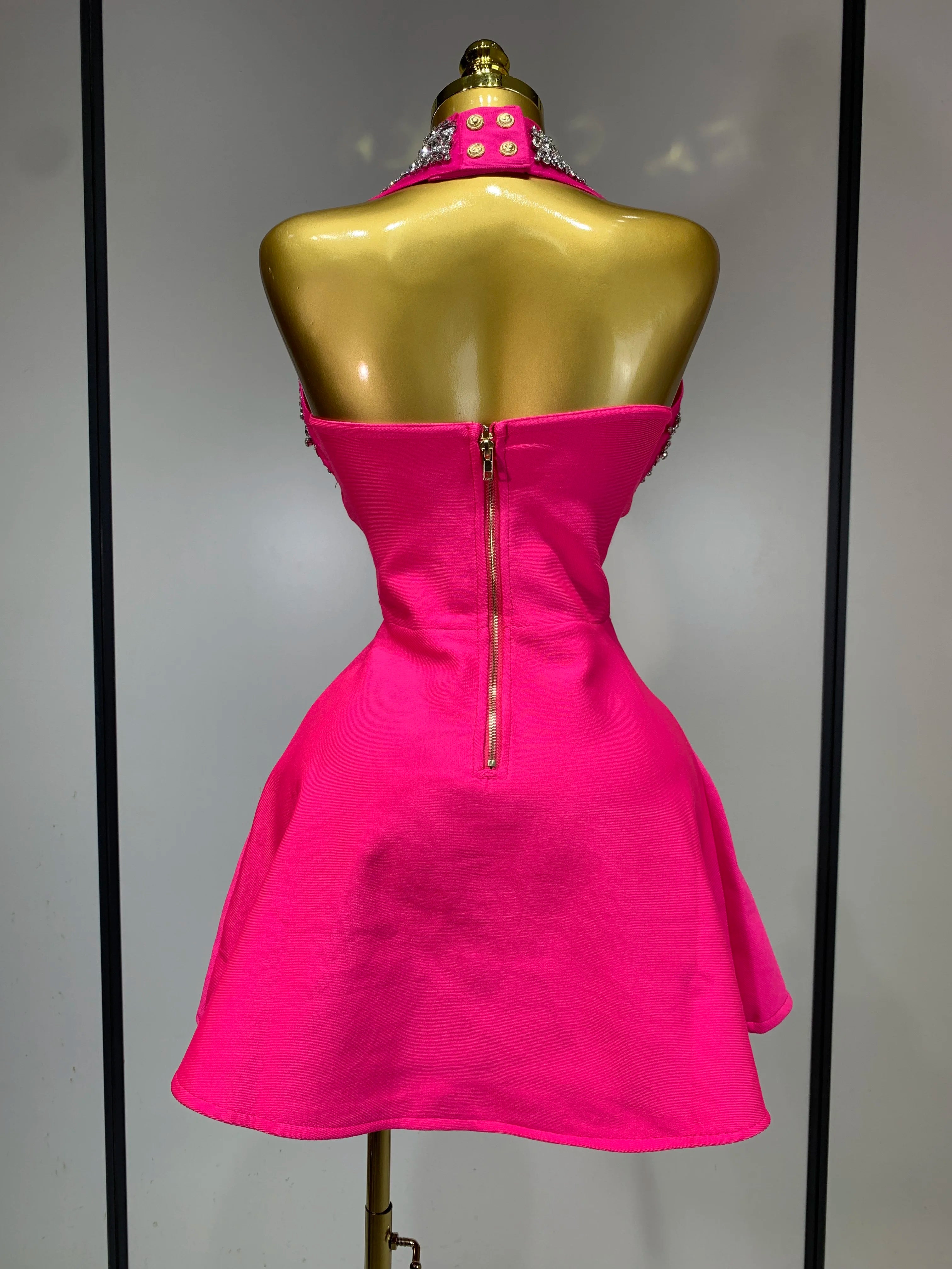 Luxury Halter Sleeveless Backless Sparkly Rhinestone Bandage Dress