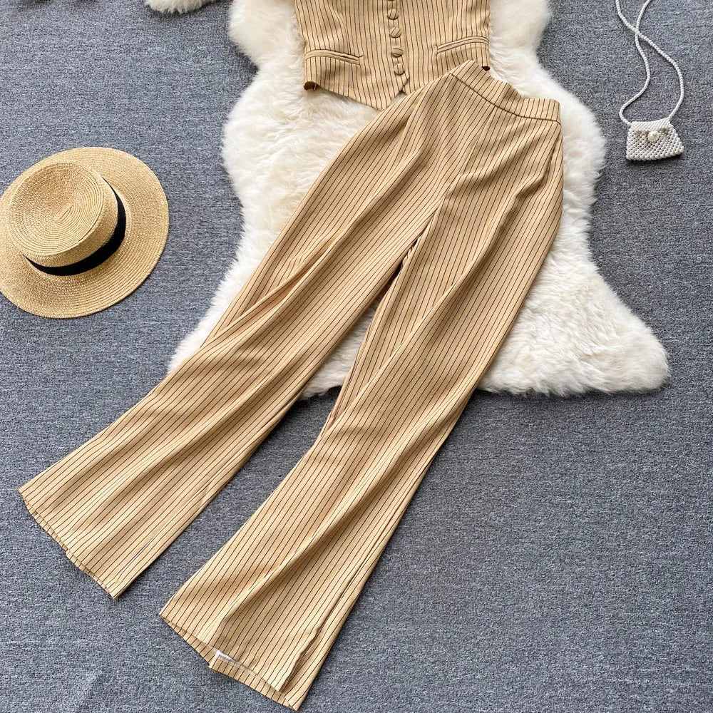 Spaghetti Strap Tops & High Waist Long Pants Two Piece Suits