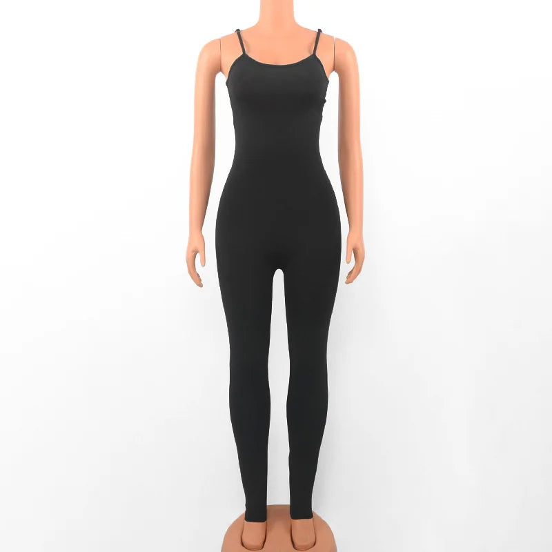 Sleeveless Spaghetti Strap Backless Casual Bodycon Jumpsuit