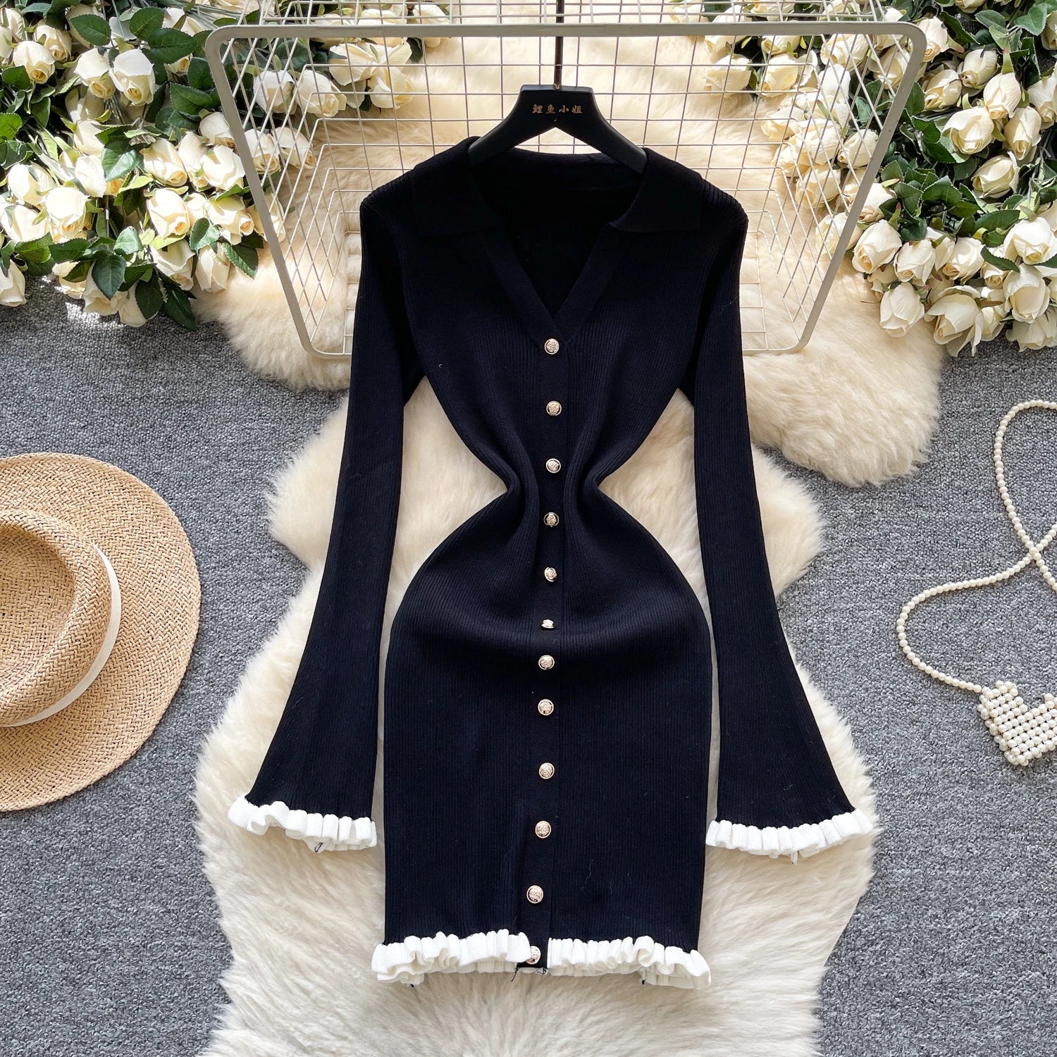 Chic vintage Spliced bodycon long sleeve Knit mini dress
