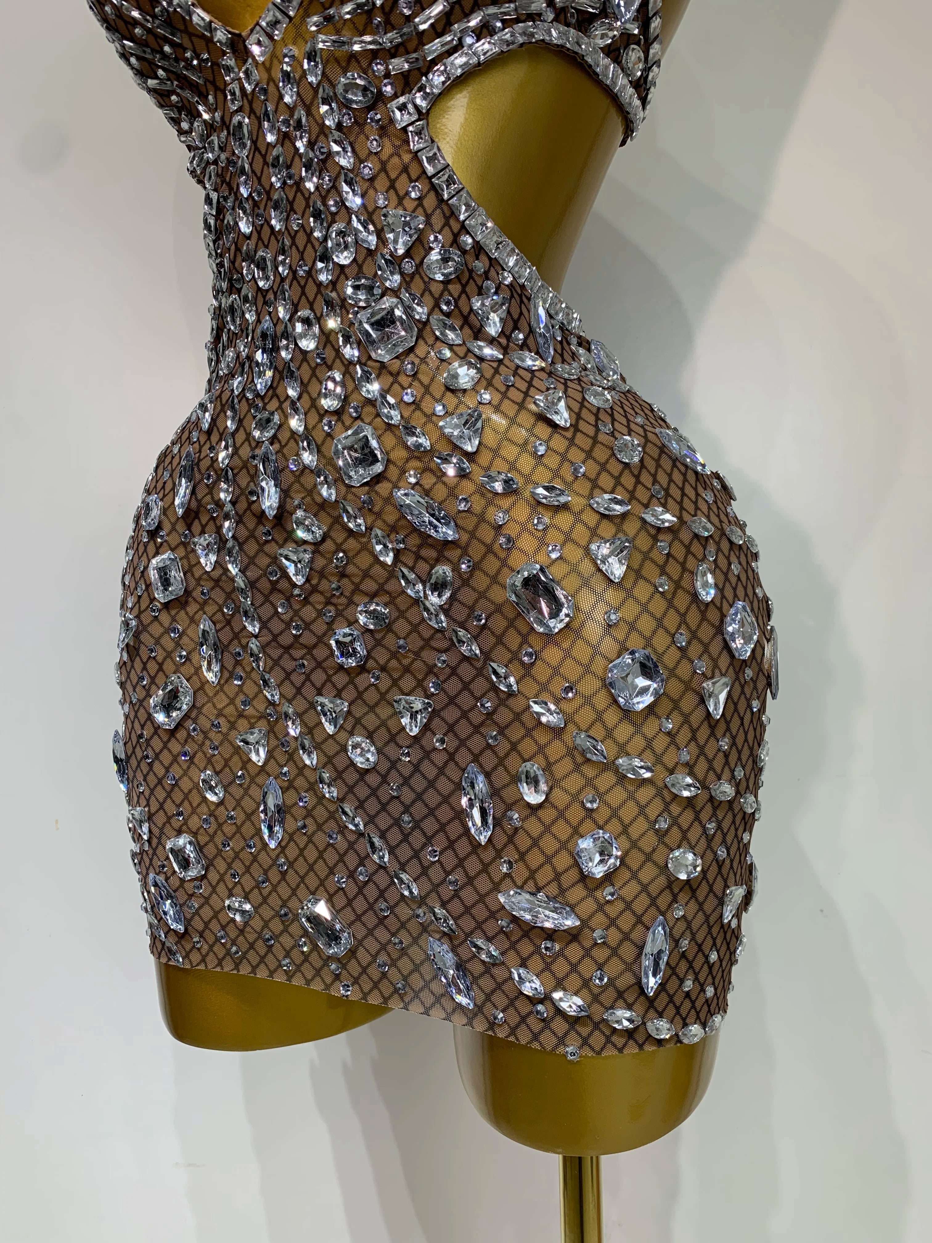 Sleeveless See Through Mesh Backless Evening Sparkling Dress