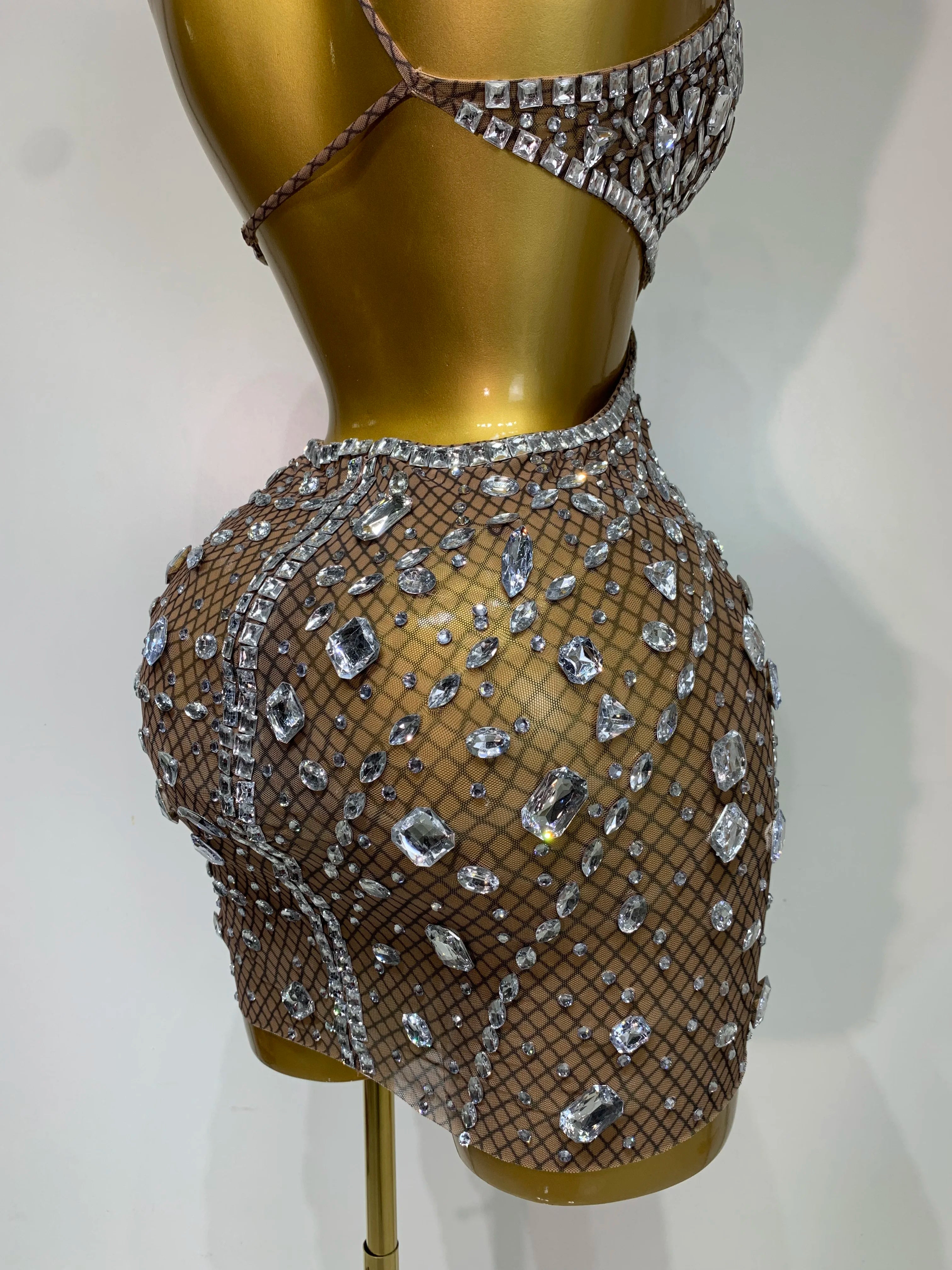 Sleeveless See Through Mesh Backless Evening Sparkling Dress