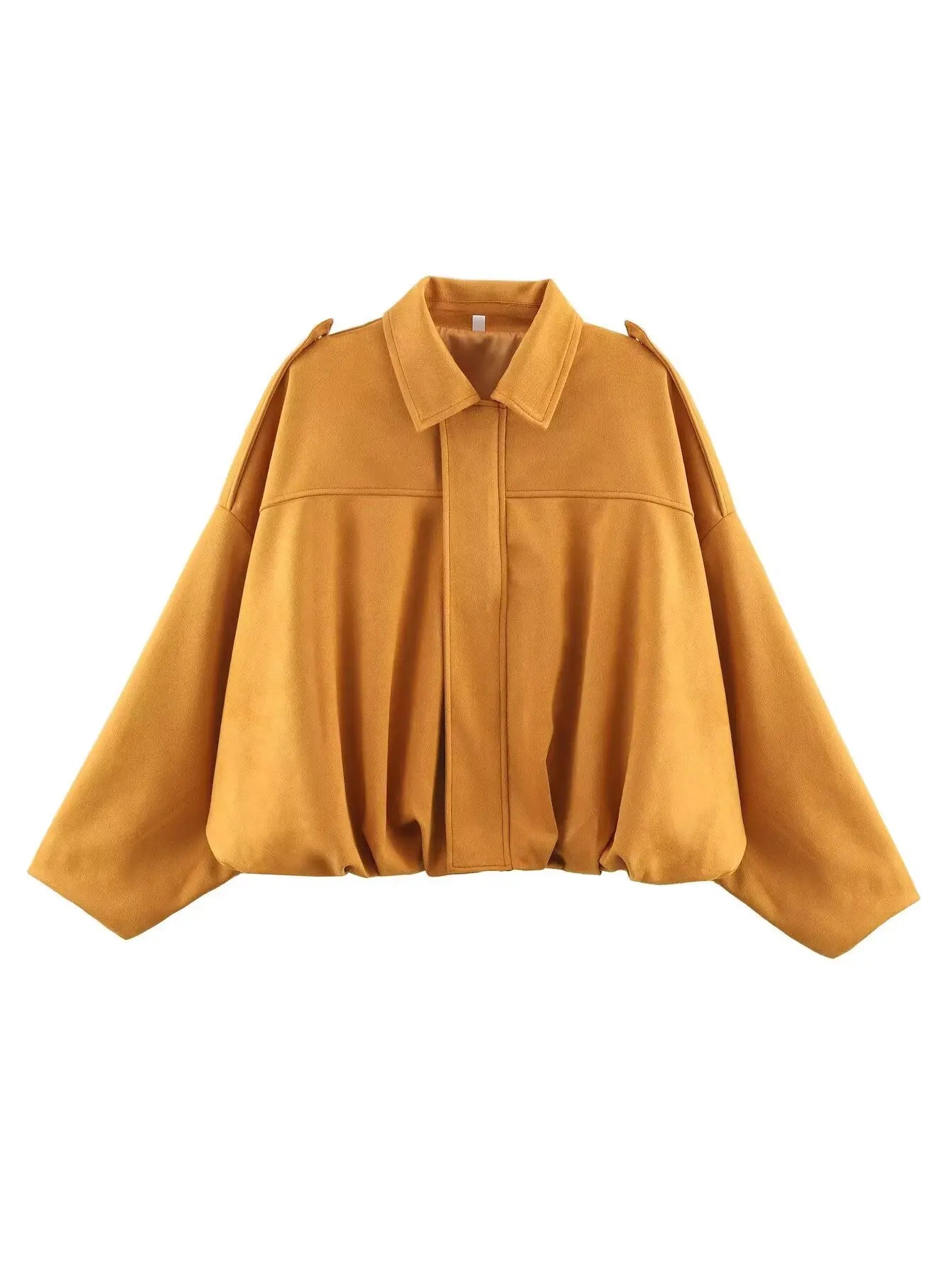 Loose Pilot Faux Suede Long Sleeve Blouse