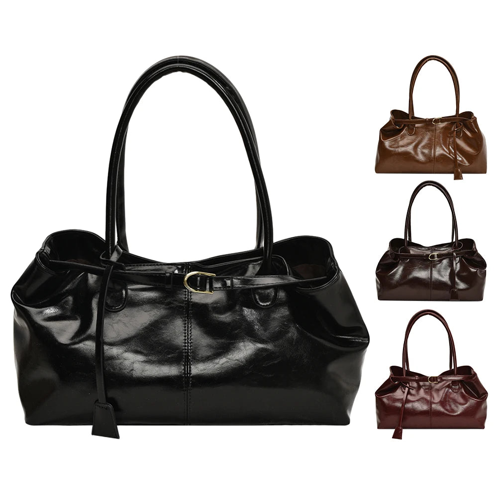 PU Leather Retro Slouch Tote Bag