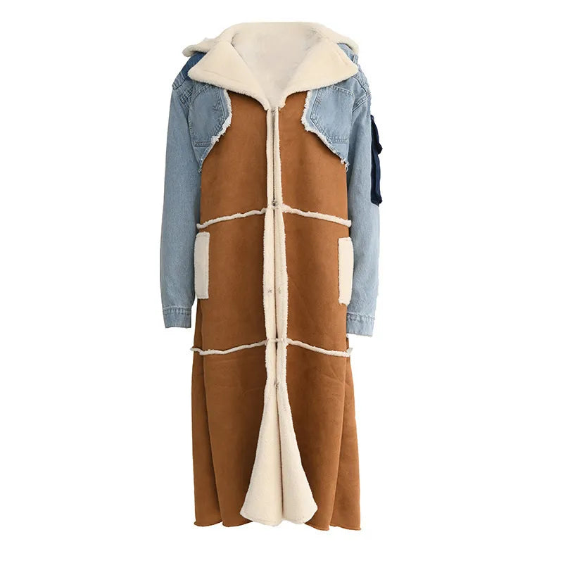 Turn Down Collar Slim Patchwork Coat