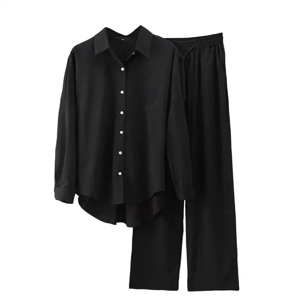 Oversized Lady Shirt Blouse Pants Suit High Waist Slacks Suit Cotton and Linen Shirt Pants Casual Suit