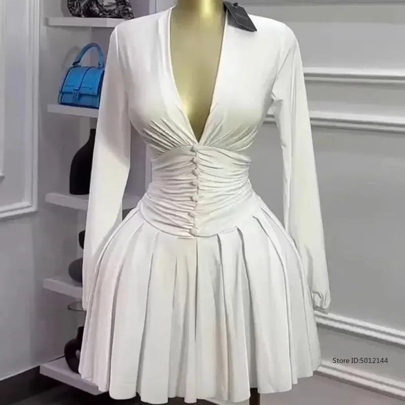 Ruched Lantern Sleeve  A Line Dress