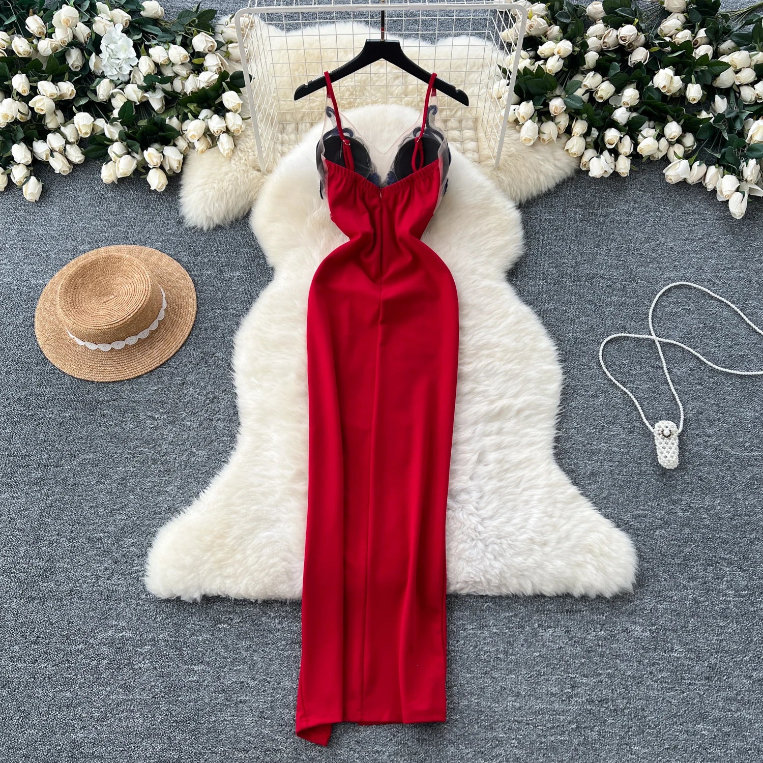 Elegant V-neck Vintage Embroidered Spliced French Dress