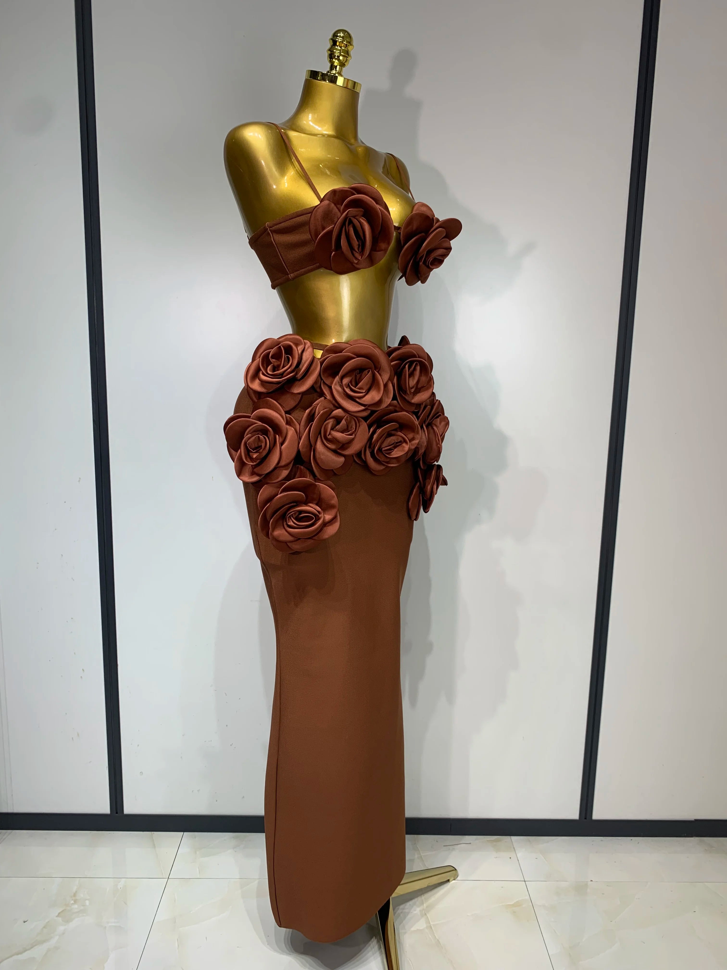 Floral Bandage Long Skirts And Tops 2-Piece Set