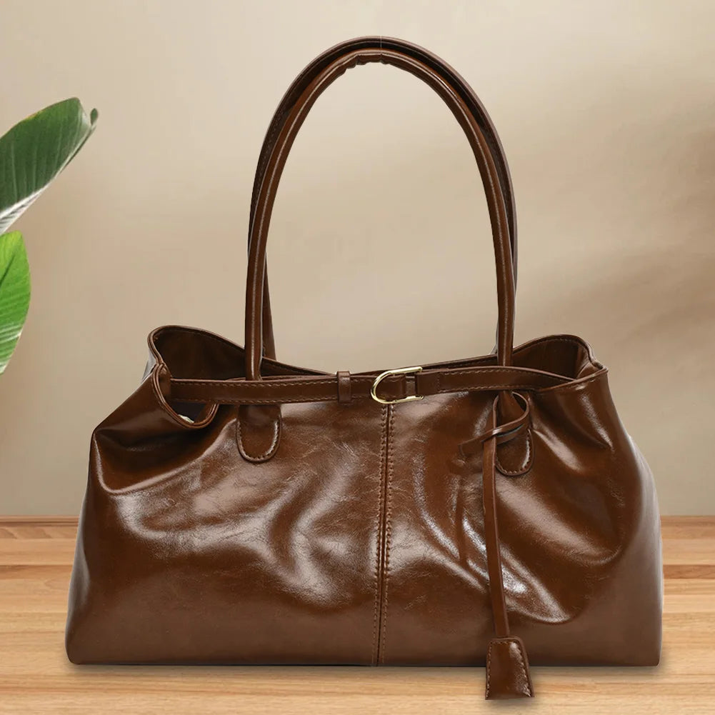 PU Leather Retro Slouch Tote Bag