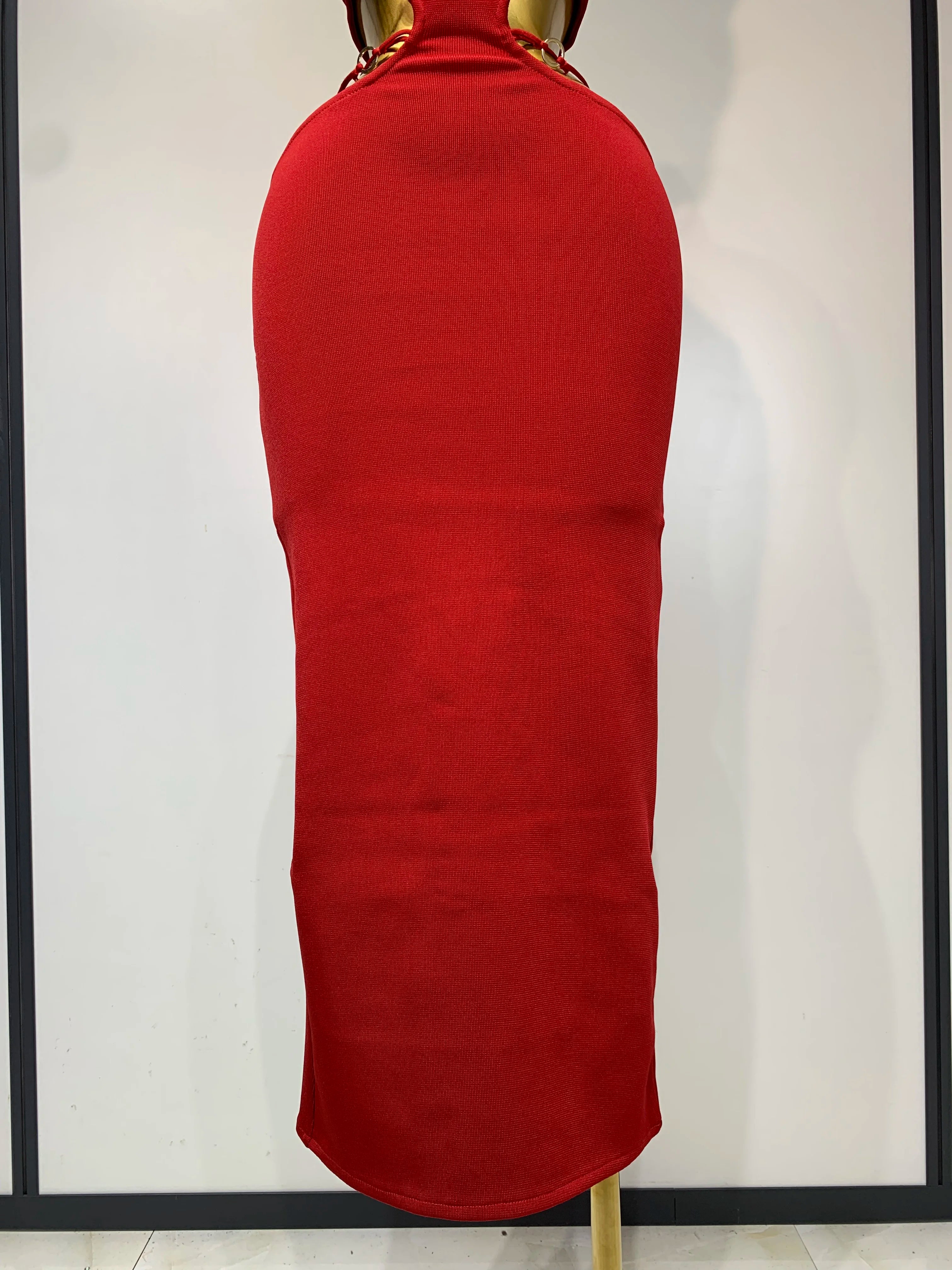 Sleeveless Halter Hollow Out Bodycon Long Bandage Dress