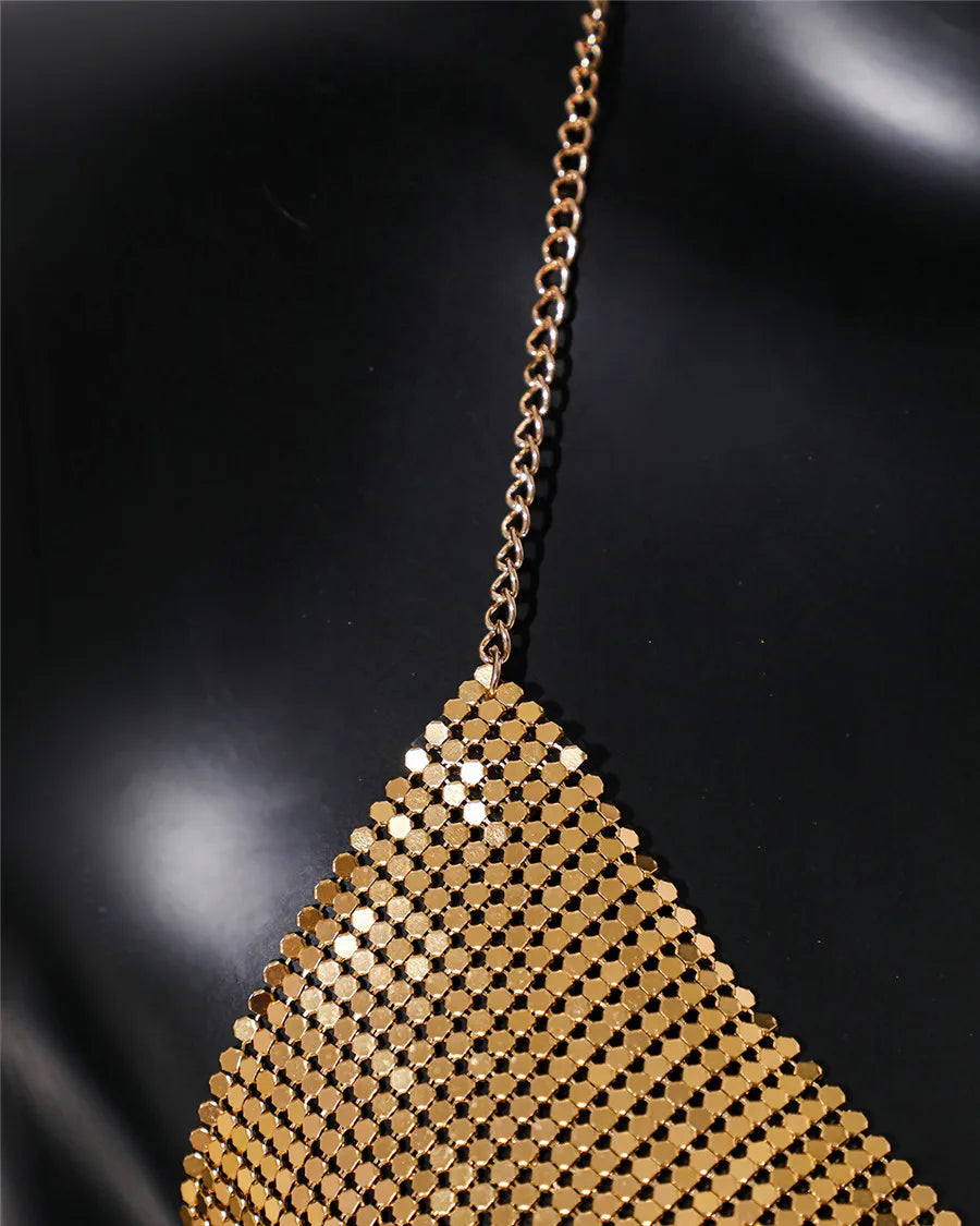 Metal Sequins Backless Halter Crop Top