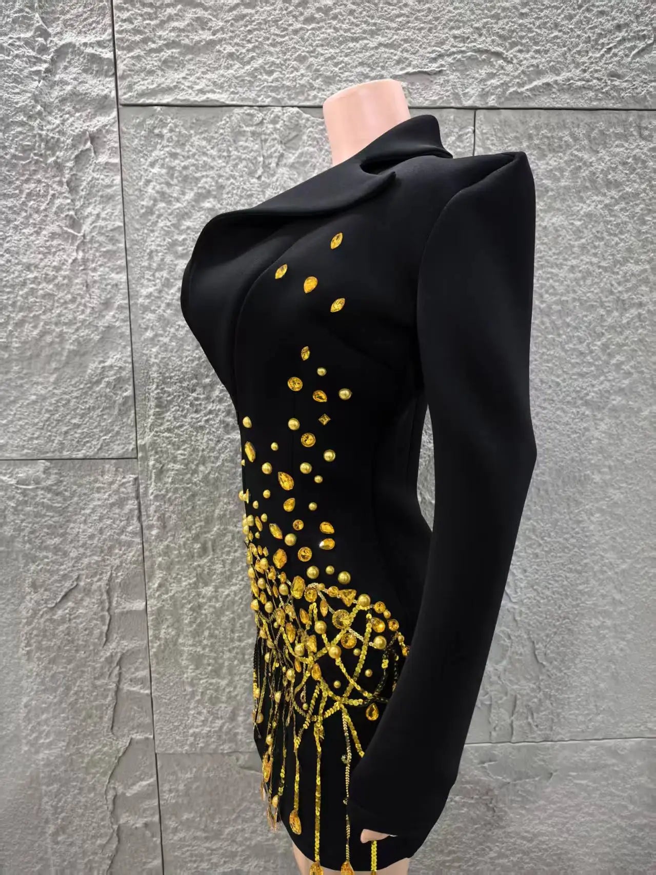 Long Sleeve Deep V-Neck Bodycon Blazer Dress