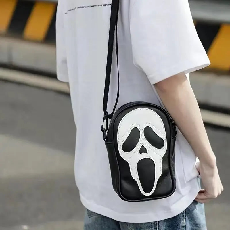 Y2K Vintage Shoulder Bag Halloween Funny Devil Ghost Bag Leather Zip Purse PU Handbags Crossbody Bags