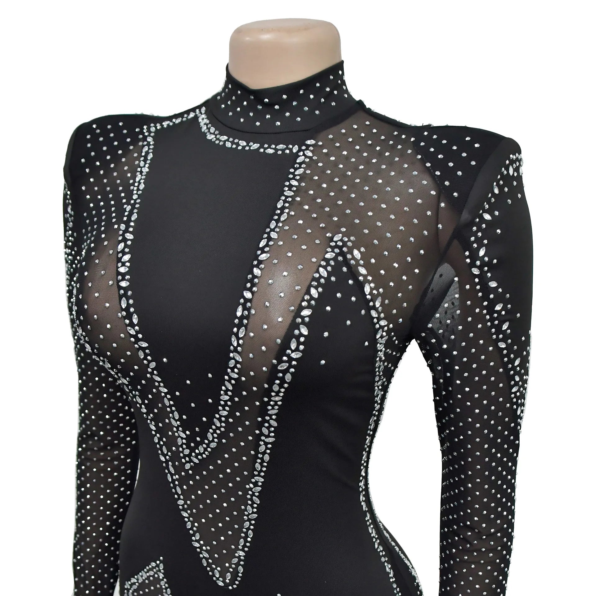 See Though Mesh Diamonds Rhinestones Jumpsuit